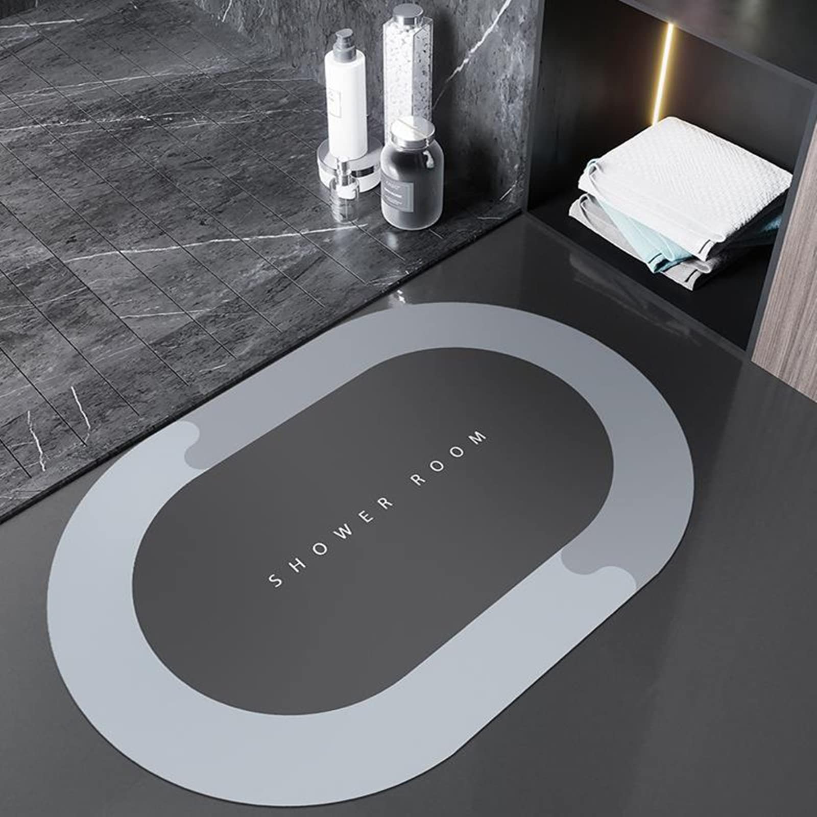 Super Absorbent Bath Mat - Non-Slip Quick Dry Microfiber Bathroom Floor Mat for Home, Soft Morandi Blue Diatom Mud Carpet (23.6x35.4 Inch Trapezoid) - Perfect for Bathroom, Shower & Vanity Areas