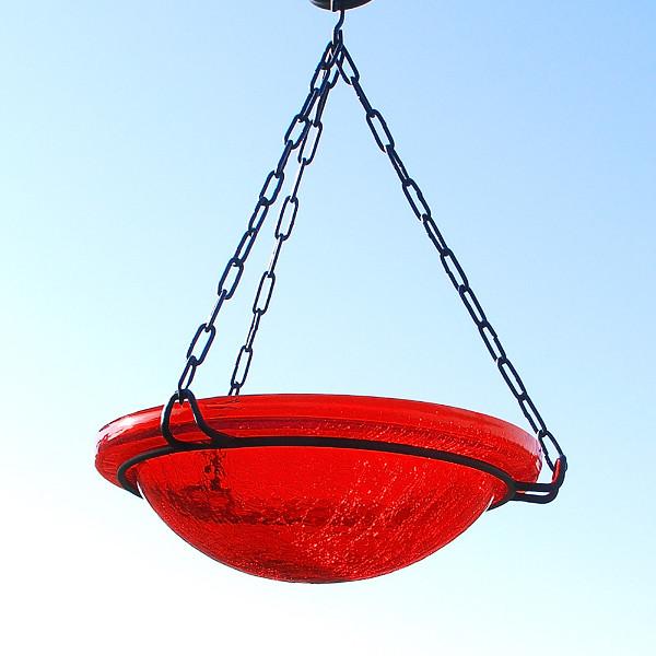 Red Crackle Glass Birdbath Bowl - Durable Outdoor Garden Decor for Birds - Perfect for Backyard, Patio & Wildlife Habitat