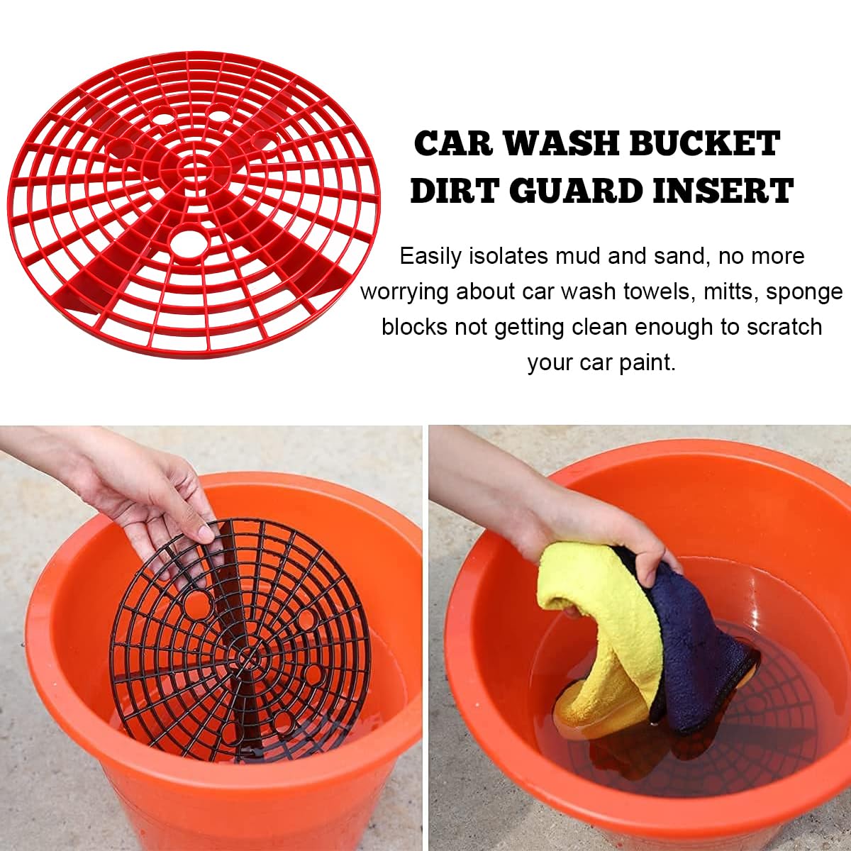 2 PCS Car Wash Bucket Inserts with Grit Trap - Universal 12 Inch Diameter Plastic Vehicle Wash Bucket Insert, Auto Detailing Dirt Collector for Car Cleaning Accessories (Red) - Perfect for DIY Car Washing & Detailing at Home or Professional Auto Shops