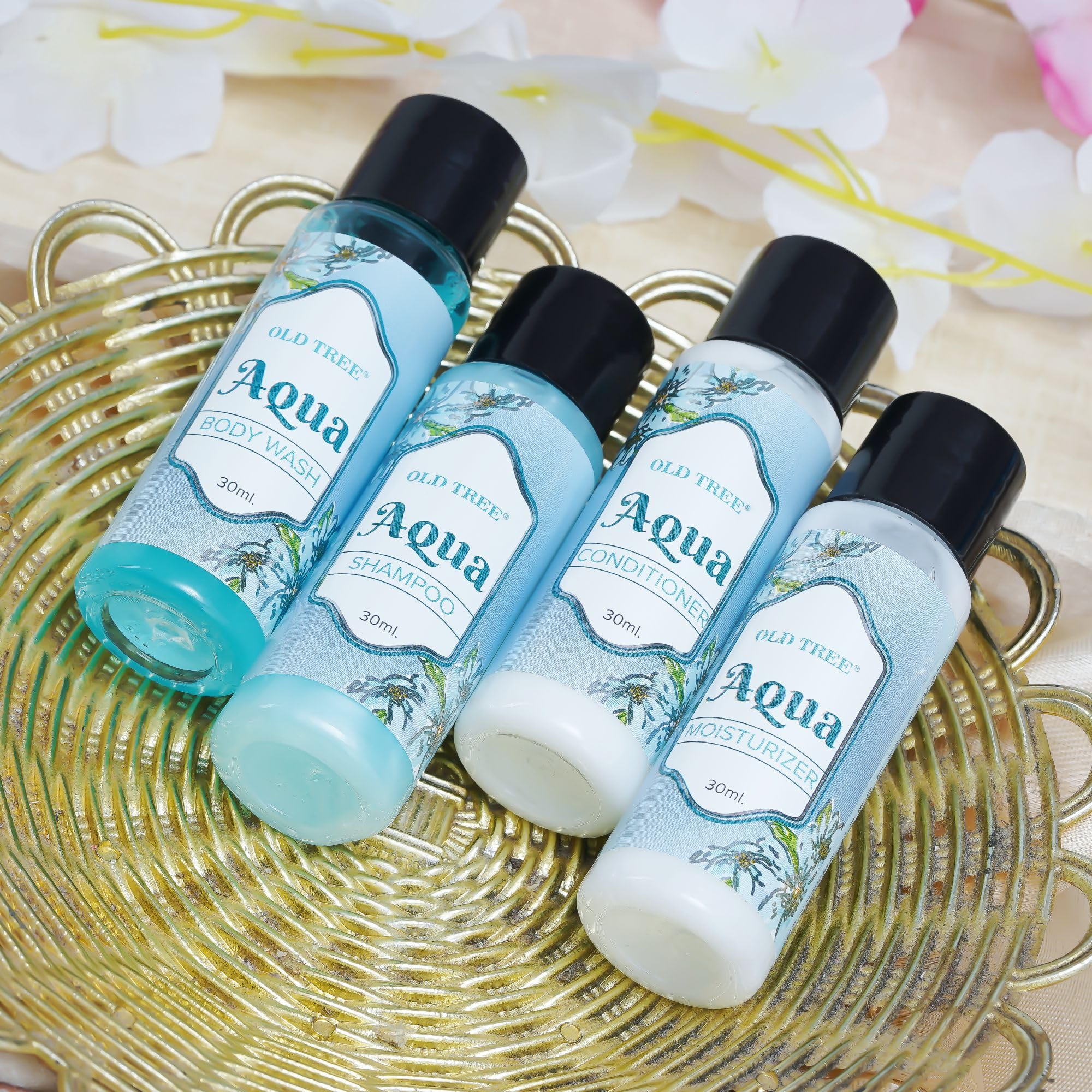 Old Tree Aqua Hair Conditioner Travel Kit - 30ml (Pack of 100) | Moisturizing & Frizz Control for Dry Hair | Perfect for Hotels, Guest Houses, Gyms & Travel Essentials | Salon-Quality Toiletries in Convenient Travel Size