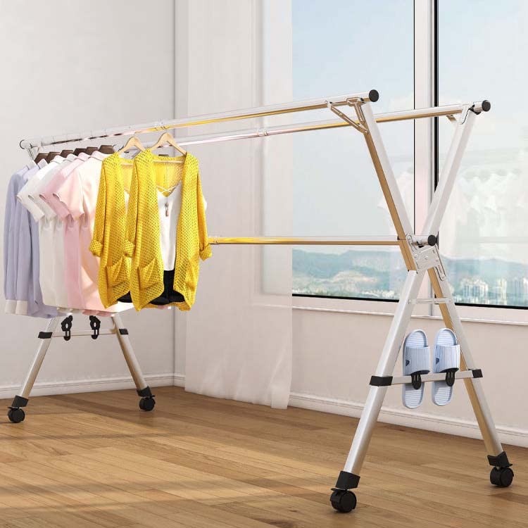 Foldable Stainless Steel Clothes Drying Rack with Wheels - Adjustable 150cm/59in Laundry Hanger for Clothes, Towels & Linens | Space Saving Collapsible Garment Rack for Small Apartments, Balconies & Laundry Rooms