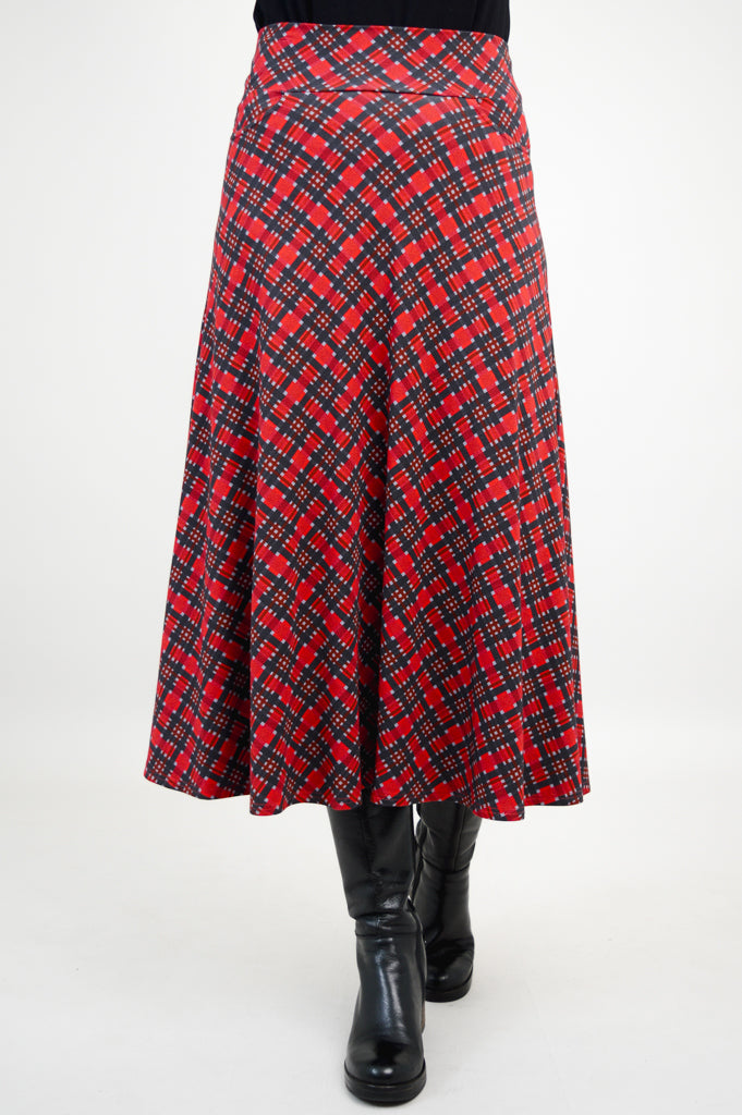Gillian Skirt - Stylish Cherry Plaid Bamboo Midi Skirt for Women | Perfect for Casual Outings, Office Wear & Summer Fashion