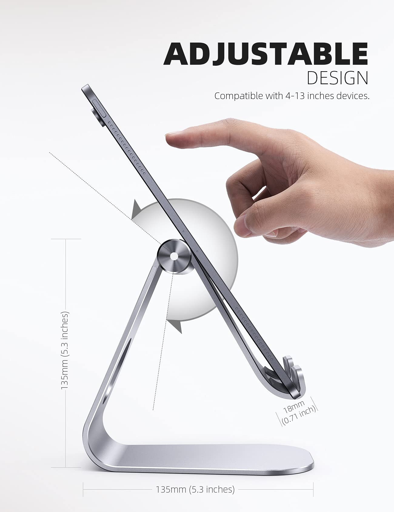 Lamicall Adjustable Tablet Stand Holder - Universal Desktop Stand for iPad Pro 9.7/10.5/12.9, iPad Air 2/3/4, iPad Mini 2/3/4, iPhone, Nintendo Switch, Samsung Galaxy Tab & More Smartphones (Silver) - Perfect for Home Office, Bed Reading & Kitchen Cooking