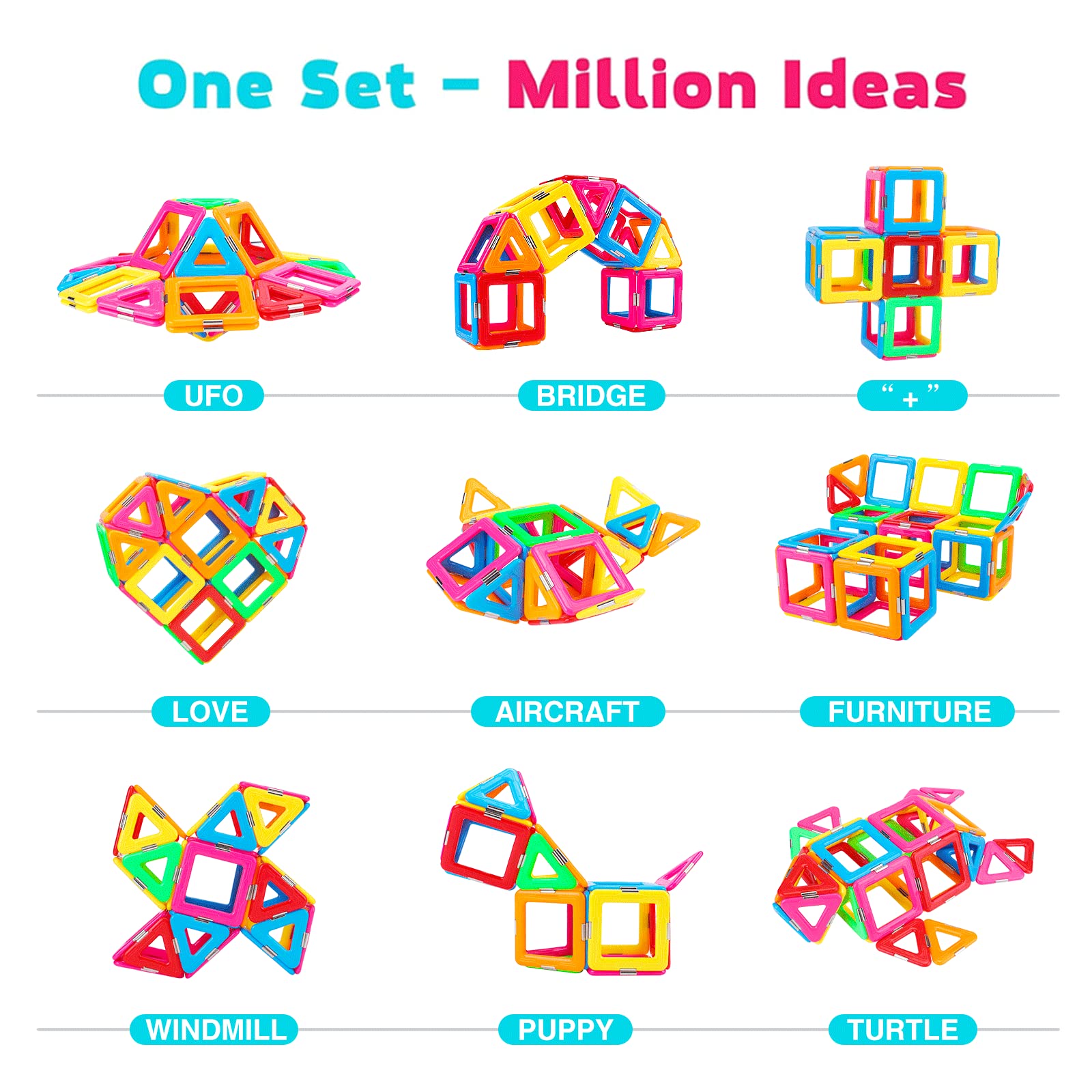 Idoot Magnetic Tiles Blocks - STEM Educational Building Toys for Kids Ages 3+, Creative Construction Play Set for Boys & Girls - Perfect for Preschool Learning, Birthday & Christmas Gifts - Includes Storage Bags - Great for Classroom, Home Play & Developmental Activities
