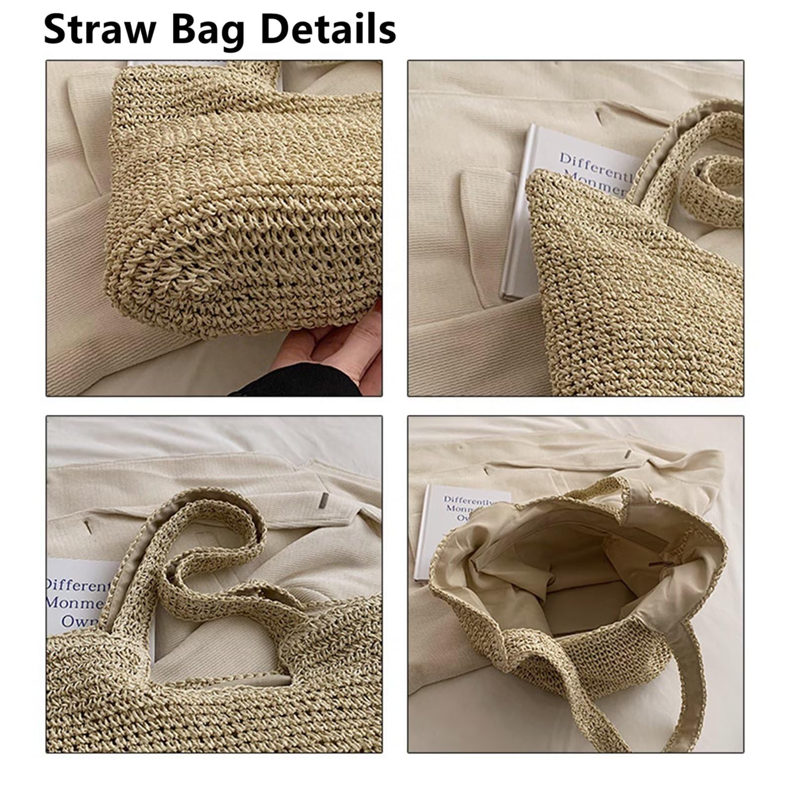 Stylish Woven Straw Shoulder Tote Bag for Women - Large Zippered Beach Handbag, Boho Summer Purse | Perfect for Vacation, Poolside, Shopping & Outdoor Activities