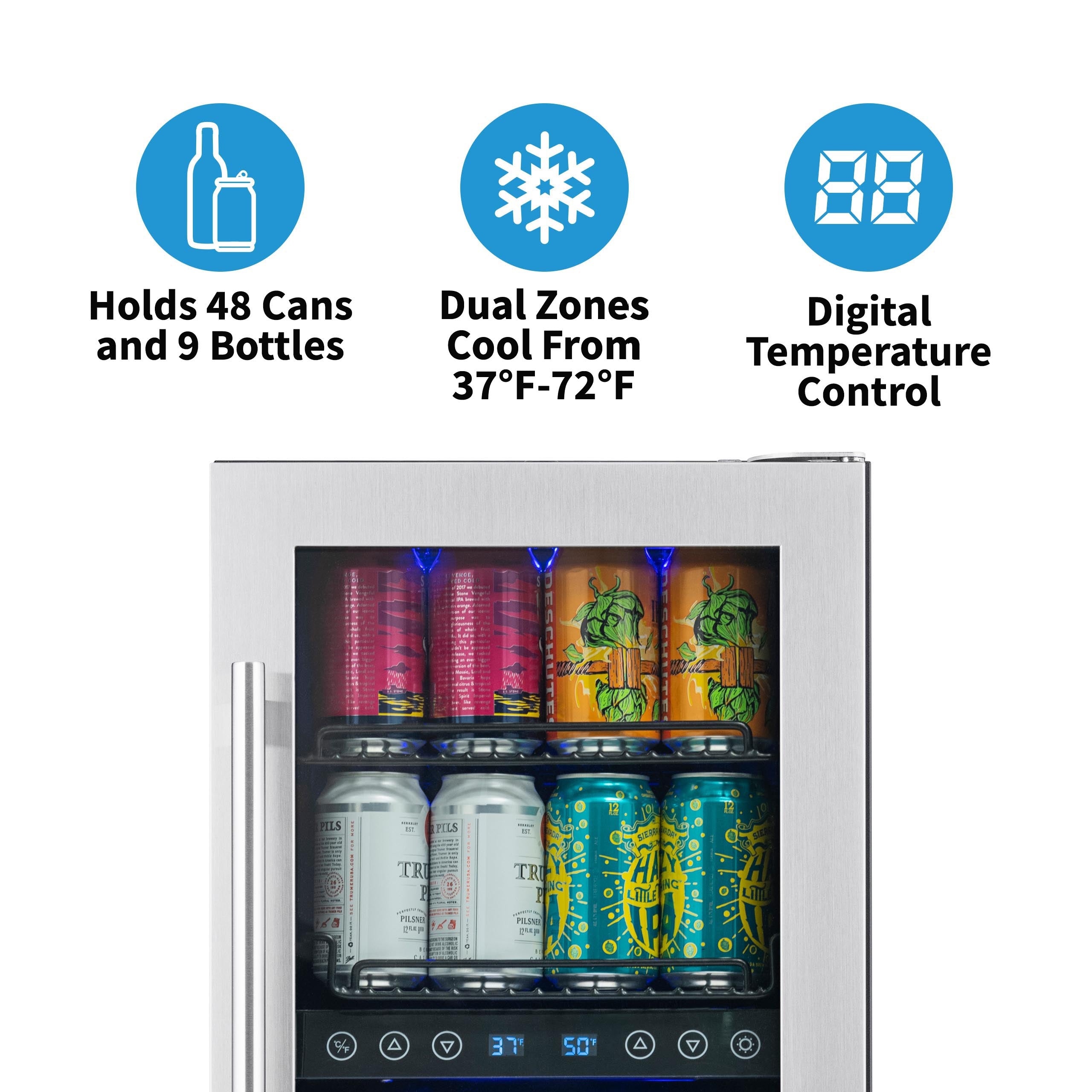 Newair® 48 Can 9 Bottle Built-in Dual Zone Beverage Refrigerator - Perfect for Home Bar, Office, or Man Cave Drinks Storage
