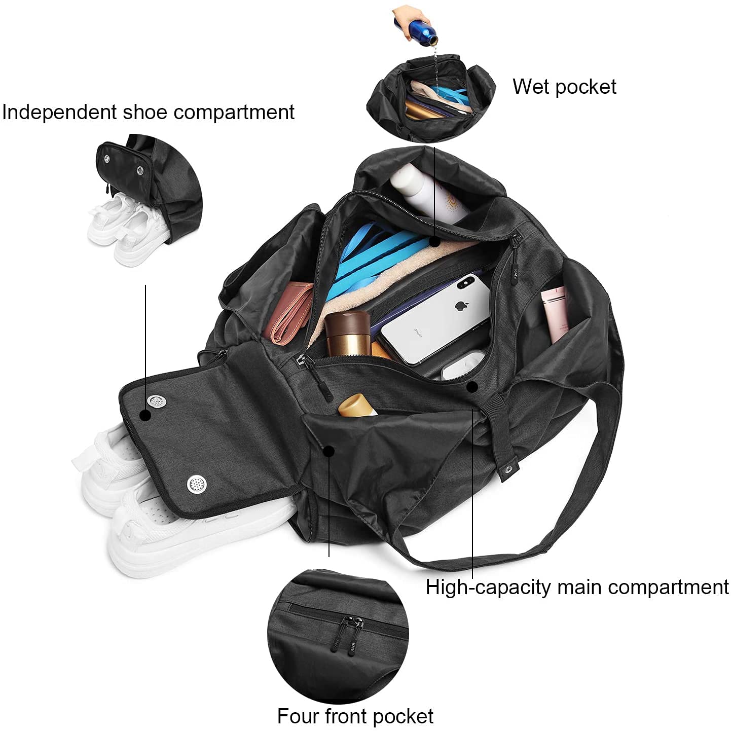 Premium Travel Yoga Gym Bag for Women - Waterproof Workout Tote with Shoe Compartment & Wet/Dry Pockets - Perfect for Yoga, Gym, Travel & Beach Accessories Storage