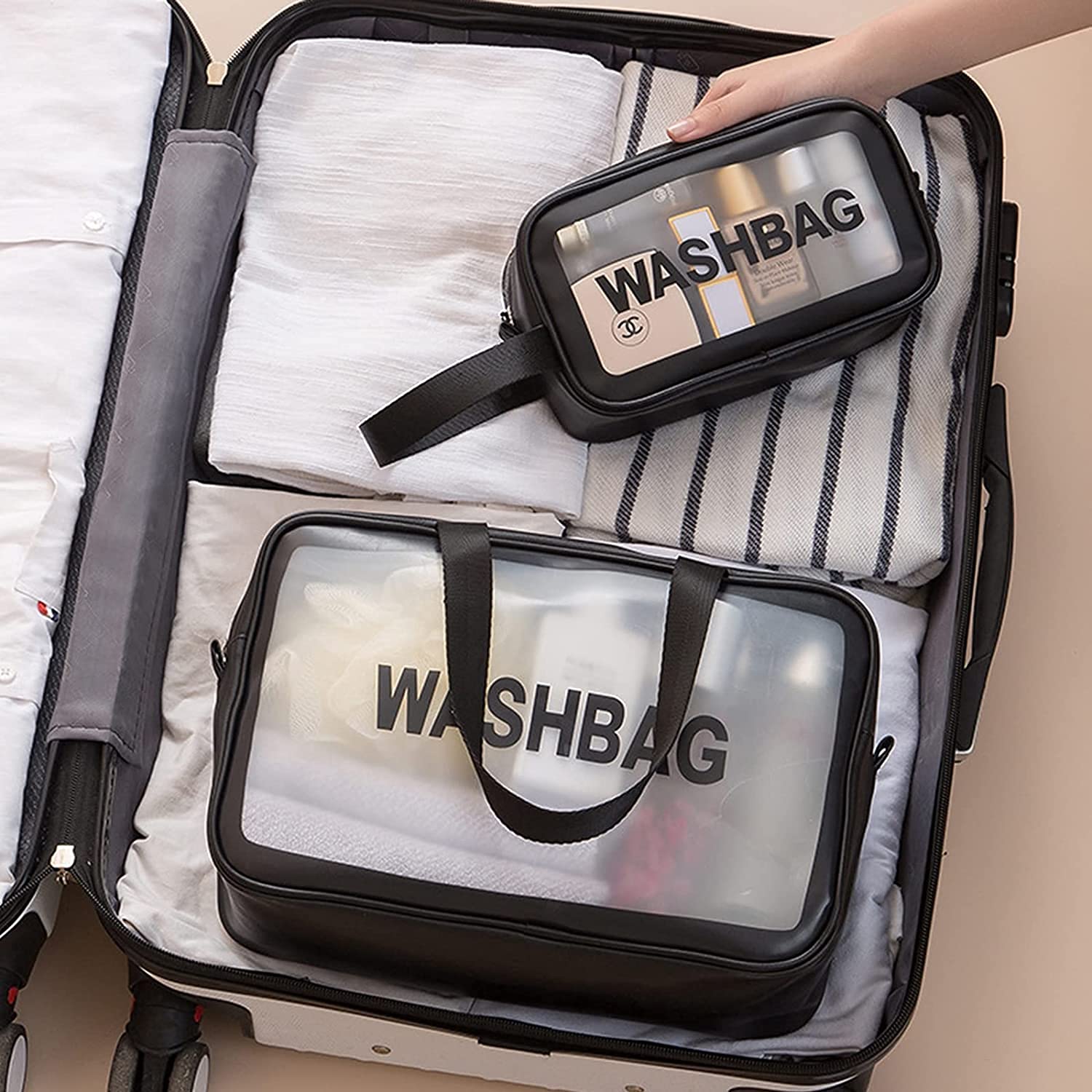 Waterproof Transparent Makeup Bag for Women - Travel Toiletry Cosmetic Organizer, Multi-Color Cosmetic Pouch for Makeup Brushes & Essentials - Perfect for Travel, Gym, and Daily Use