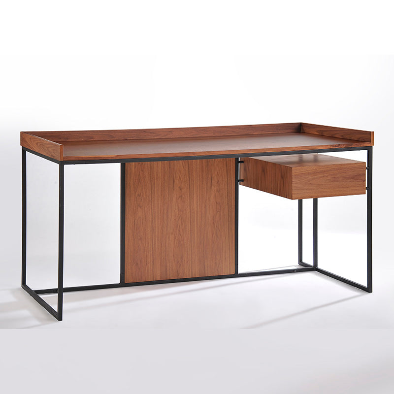 Leo Retro Desk 160cm Walnut - Vintage Style Writing Desk for Home Office, Study & Workspace - Solid Wood Computer Desk with Spacious Surface