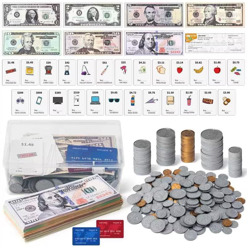 H1vojoxo 518PCS Pretend Play Money Set for Kids - Fake Bills & Coins Toy for Learning Math, Classroom Education - Realistic Play Money for Ages 3+ - Perfect for Pretend Shopping, Bank Games & Math Practice