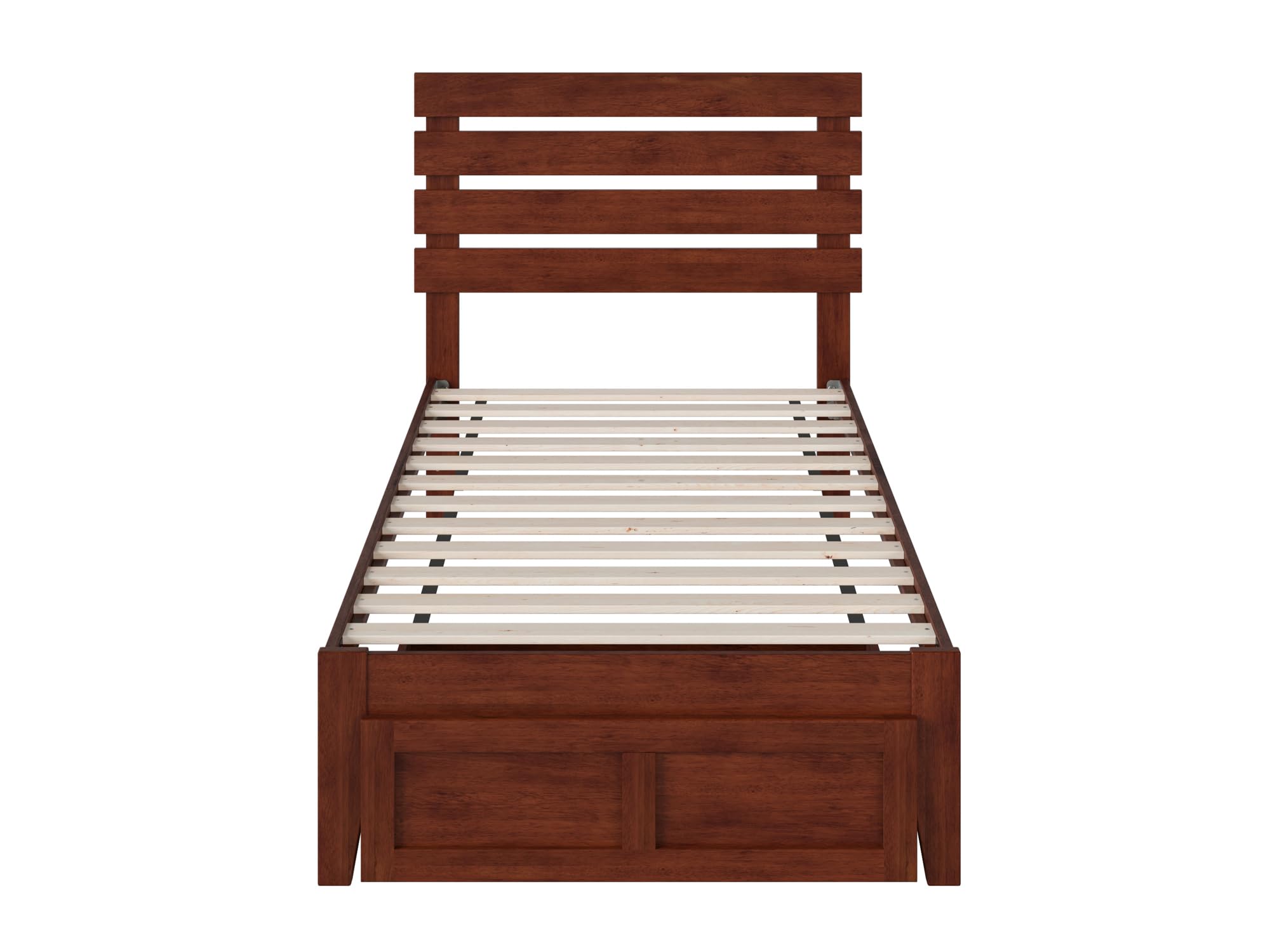 AFI Oxford Twin Size Platform Bed Frame with Foot Drawer & USB Charging Station - Walnut Finish, Space-Saving Storage Solution for Small Bedrooms & Dorm Rooms