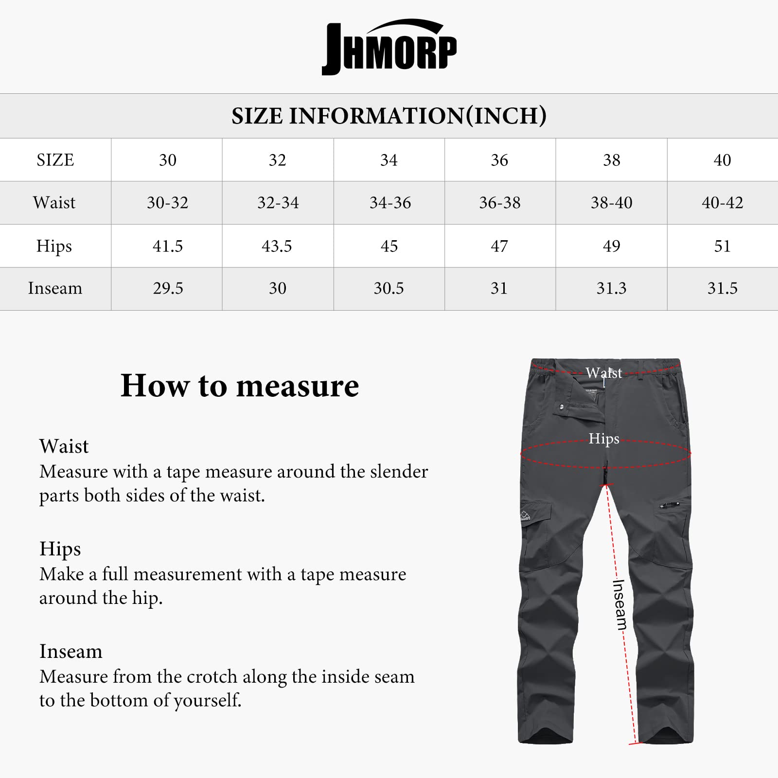 JHMORP Men's Hiking Pants - Stretch Lightweight Quick-Dry Water Resistant Outdoor Cargo Pants with 6 Pockets for Hiking, Fishing, Camping & Work