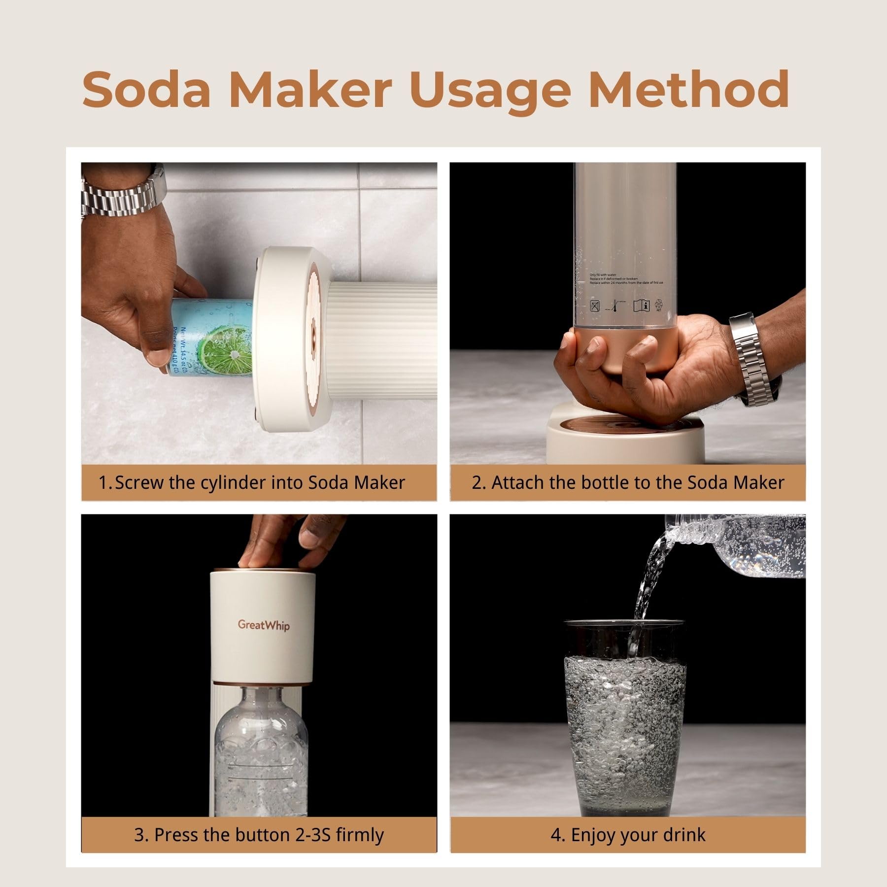 GreatWhip Sparkling Water Maker Soda Machine - 1L BPA-Free Carbonating Bottle, Compatible with 60L CO2 Exchange Carbonators (Not Included) - Black | Make Homemade Soda & Sparkling Water for Parties, Office, or Healthy Hydration at Home