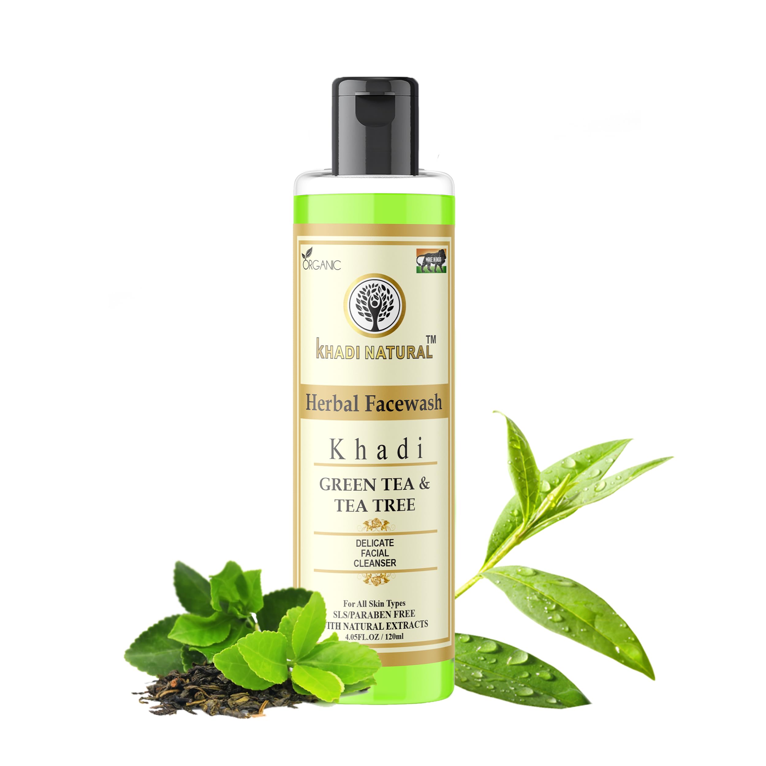 Khadi Natural Green Tea & Tea Tree Face Wash 210ml - Refreshing Cleanser for Clear, Rejuvenated Skin with Neem & Tea Tree | Gentle Daily Facial Wash for Acne-Prone & Sensitive Skin | Perfect for Morning & Night Skincare Routine