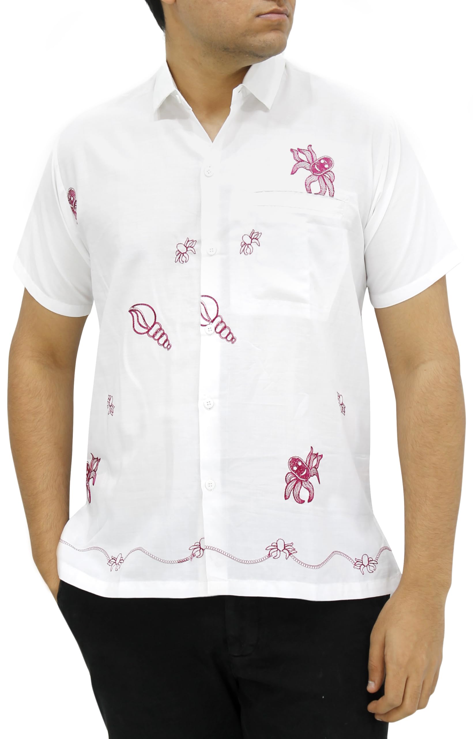 LA LEELA Men's Short Sleeve Button Down Shirt - Casual Camp & Beach Wear, Business Dress Shirt for Vacation - Solid Color with Pocket - Perfect for Outdoor Adventures, Office & Summer Travel