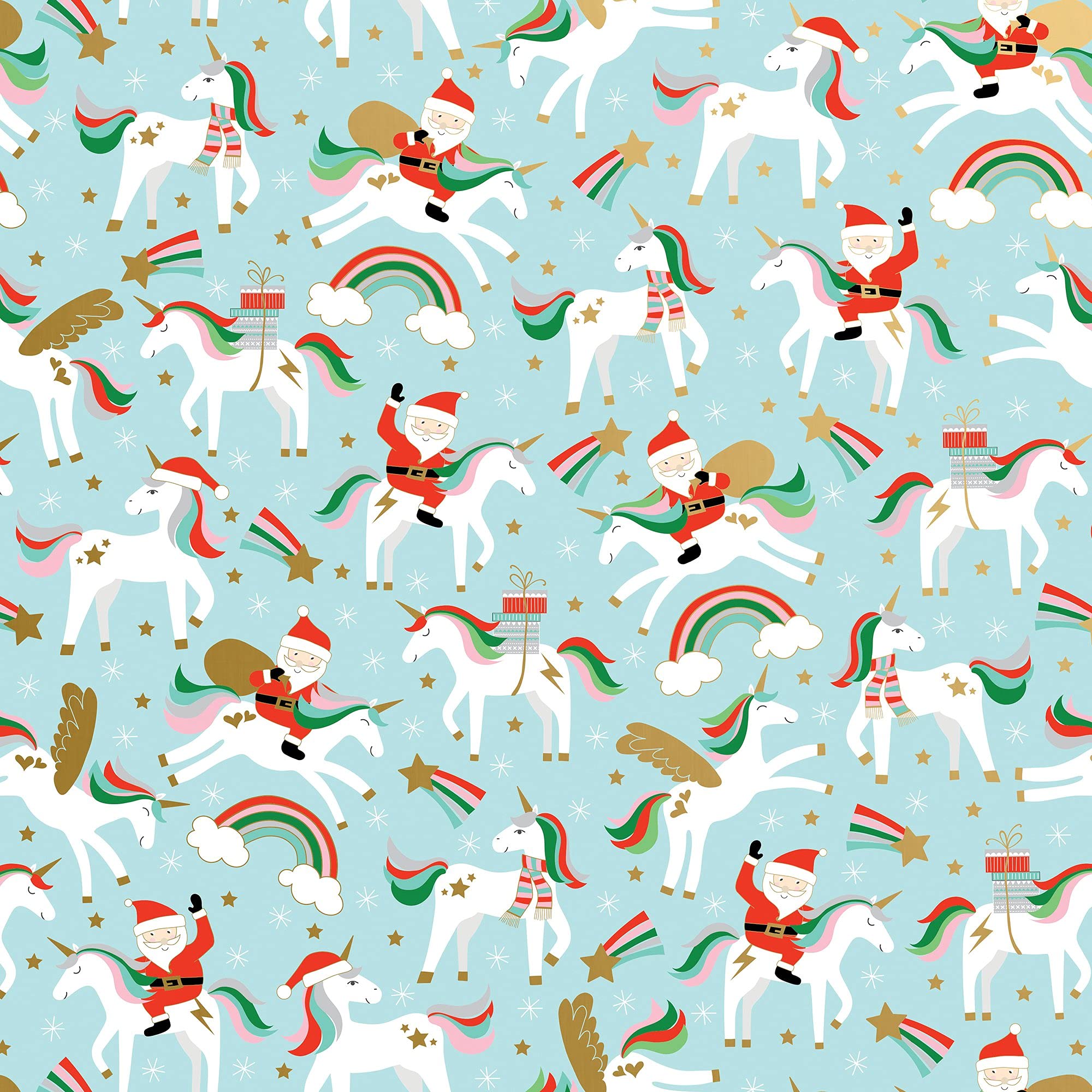 Jillson & Roberts Bulk Wrapping Paper - Santa's Unicorns Design, 1/2 Ream (417 Feet x 24 Inches) - Perfect for Christmas Gifts, Holiday Crafts & Party Decorations