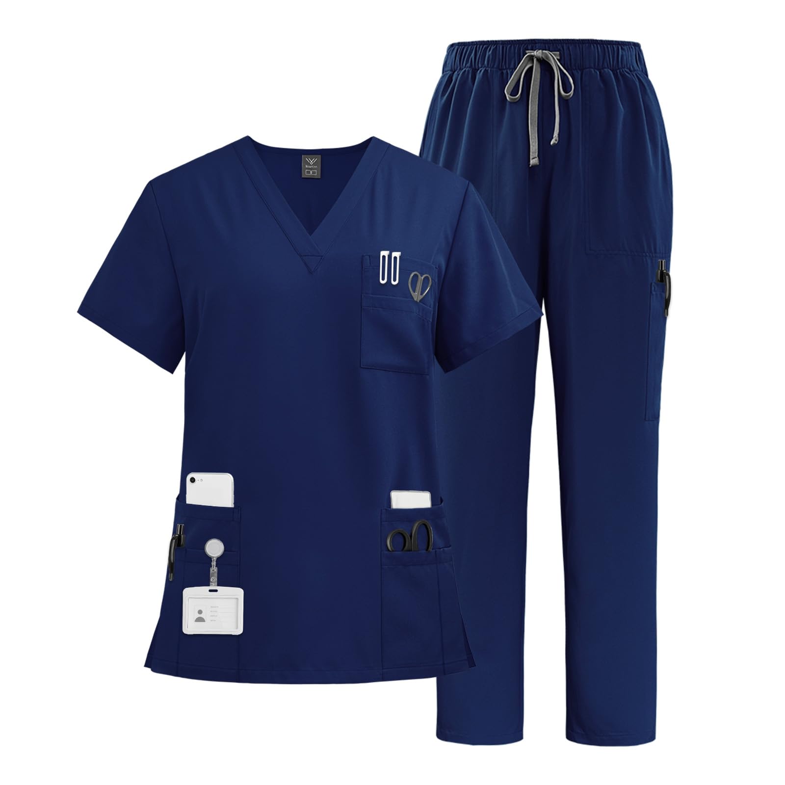 VIAOLI Women's Medical Scrubs Set - V-Neck Top with Multiple Pockets & Drawstring Scrub Pants | Comfortable Nursing Uniform for Healthcare Professionals | Perfect for Hospitals, Clinics & Medical Workplaces