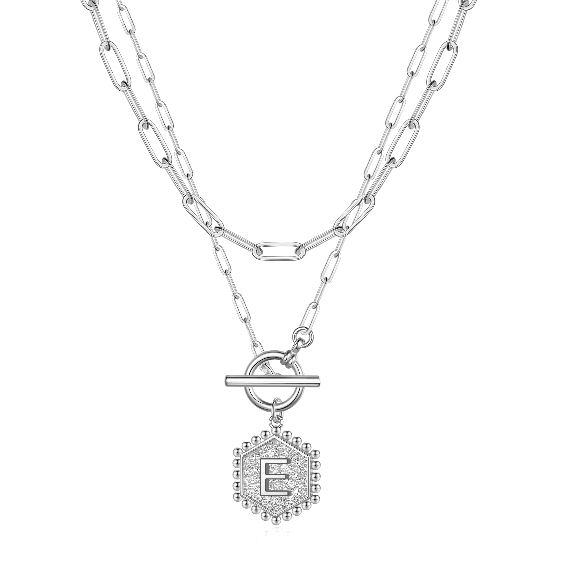 14K Gold Plated Layered Necklace for Women - Paperclip Chain & Initial Pendant with Toggle Clasp | Rose Gold & Silver Fashion Jewelry | Perfect for Layering, Daily Wear, Gift Giving & Special Occasions