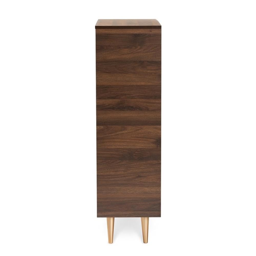 BOWERY HILL Mid-Century Modern 2-Door Shoe Storage Cabinet - Solid Wood Entryway Organizer with Adjustable Shelves, Brown - Perfect for Small Spaces, Hallways & Closet Organization