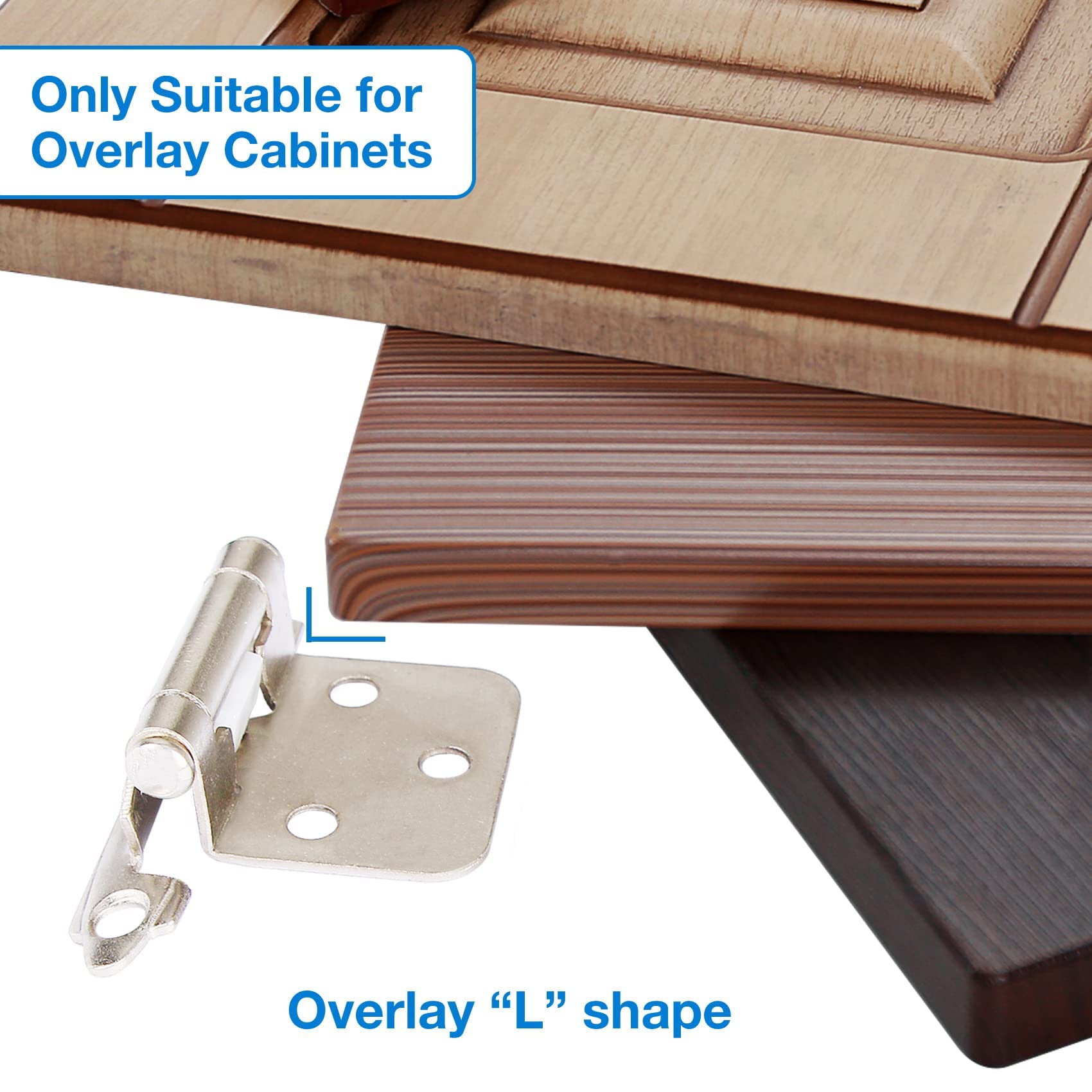 30 Pack Brushed Nickel Cabinet Hinges - 1/2 Inch Overlay, Semi-Concealed Face Mount, Self Closing & Soft Close for Kitchen & Bathroom Cabinets - Smooth Quiet Operation, Easy Installation