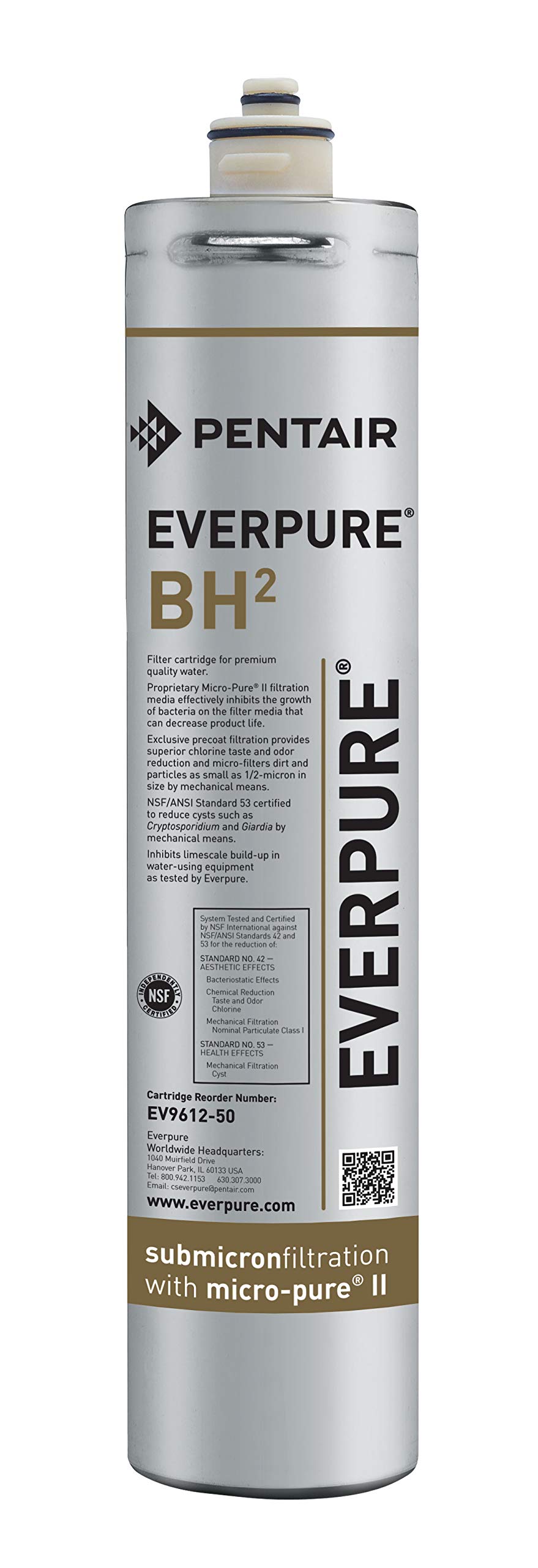 Everpure EV9612-50 BH 2 Water Filter Cartridge - Silver Replacement for Clean Drinking Water | Perfect for Home, Office & Commercial Use