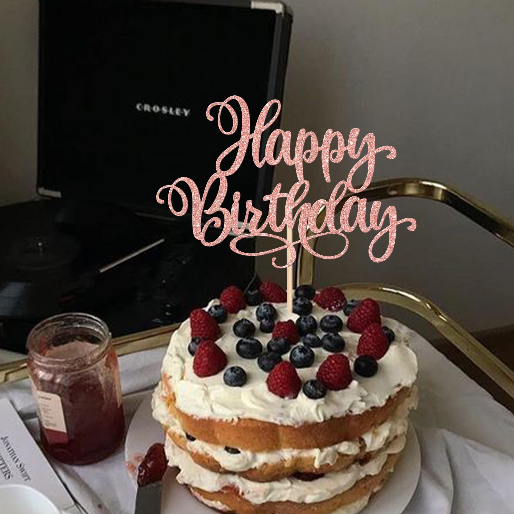 1 PCS Happy Birthday Cake Topper - Glitter Cake Decorations for Birthday Parties, Anniversaries & Celebrations - Rose Gold Cake Picks for Festive Occasions (Perfect for Wedding, Baby Shower & Special Events)