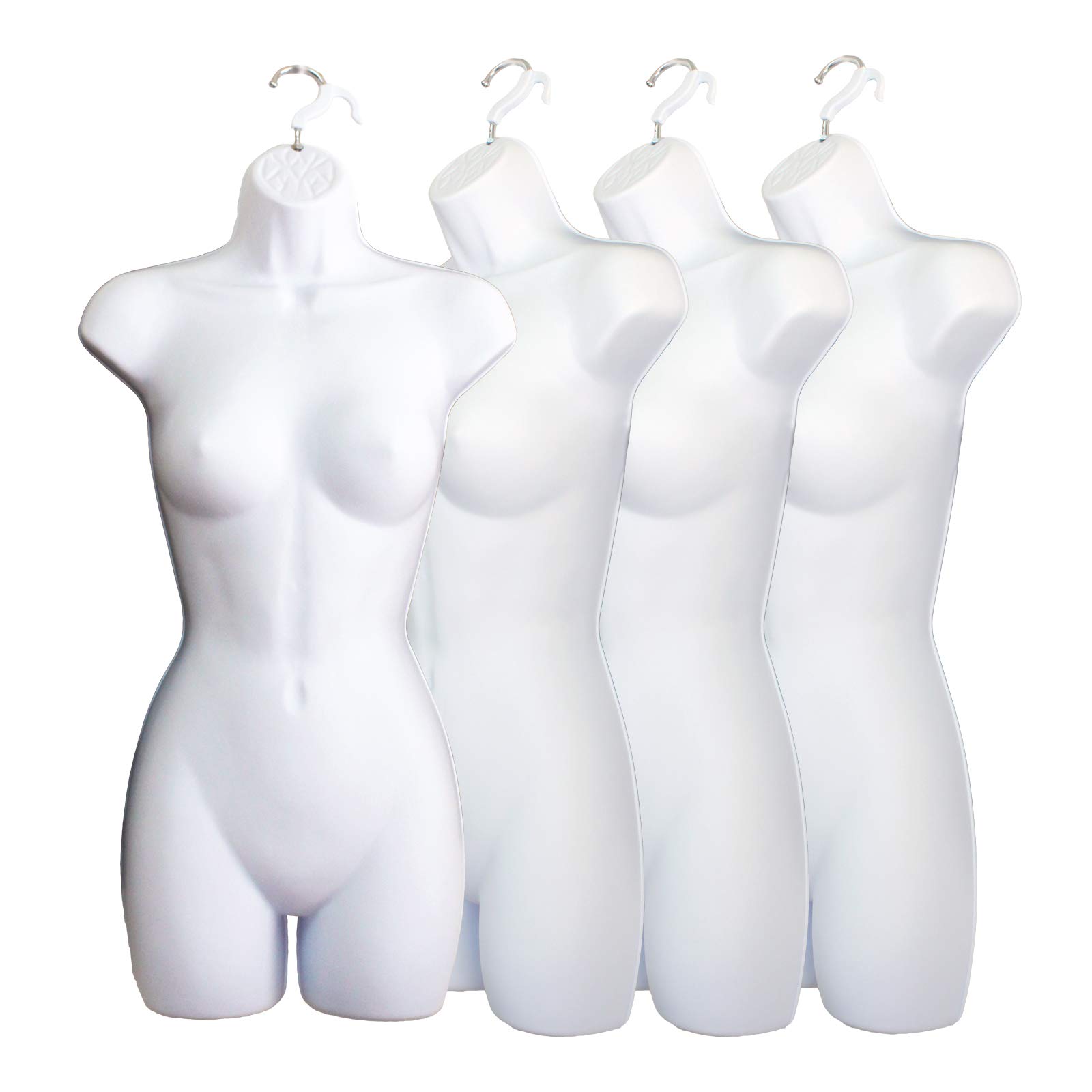 Stackable Female Mannequin Torso - Hollow Back Dress Form with Hanging Hook for T-Shirt Display, Craft Shows & Photography (White, Set of 4) | Perfect for Retail Stores, Boutiques & Fashion Design Studios