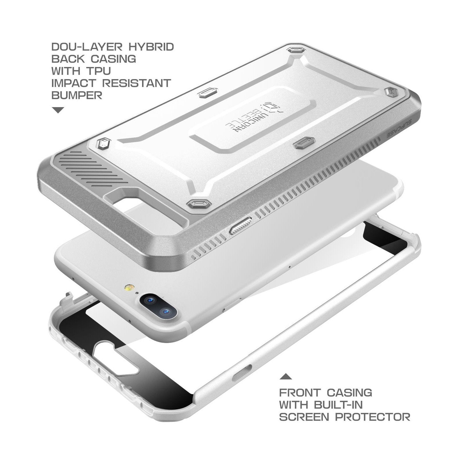iPhone 7 Unicorn Beetle Pro Holster Case - Shockproof Full-Body Protection with Built-in Screen Protector (White) - Perfect for Outdoor Activities, Work & Daily Use