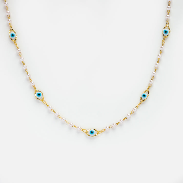 Evil Eye Pearl Necklace for Women - Elegant Dainty Jewelry Gift for Protection & Good Luck - Perfect for Everyday Wear, Parties & Special Occasions