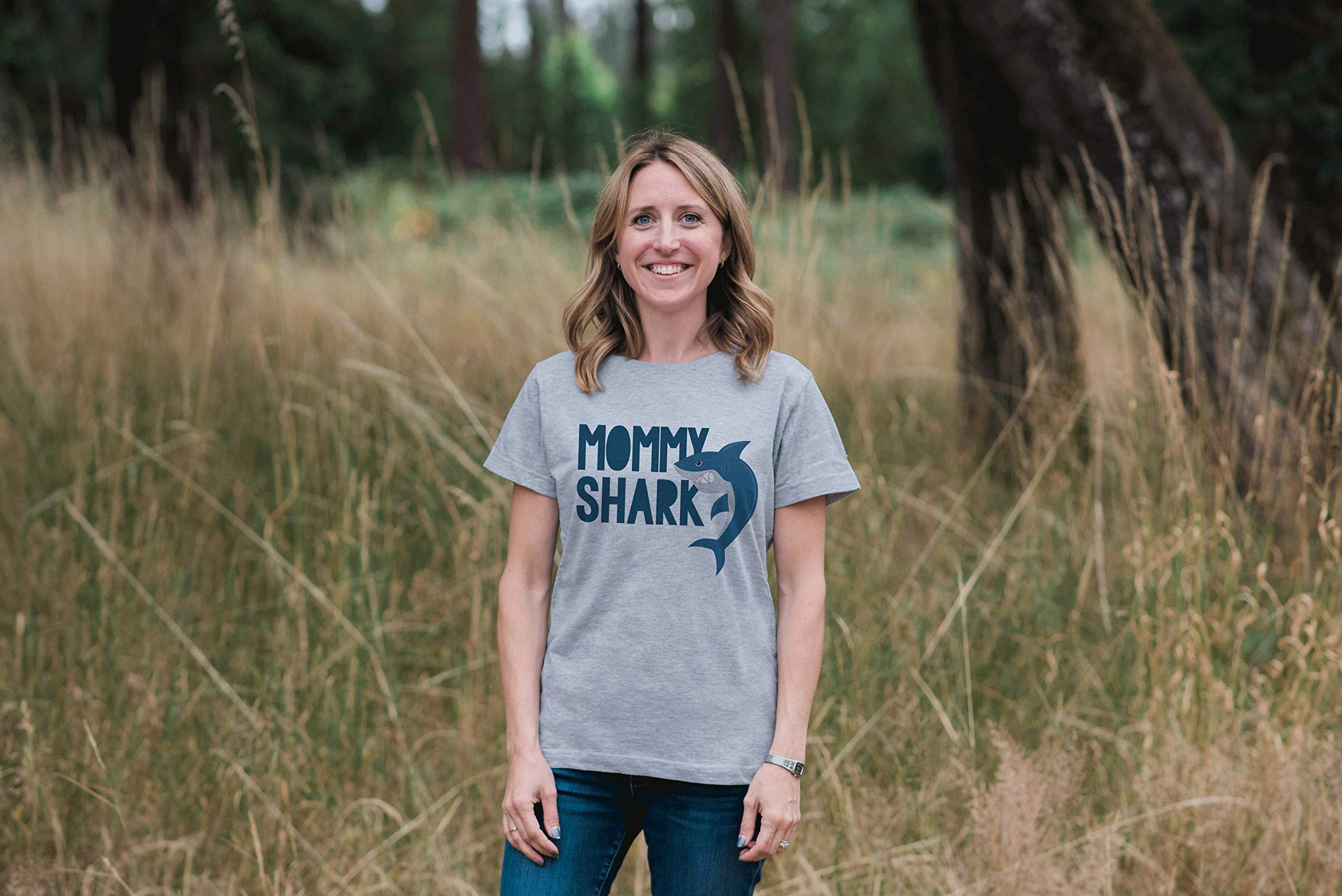 7 ate 9 Apparel Women's Mommy Shark Graphic T-Shirt - Soft Cotton Funny Mom Tee for Casual Wear, Mother's Day Gifts & Family Outfits