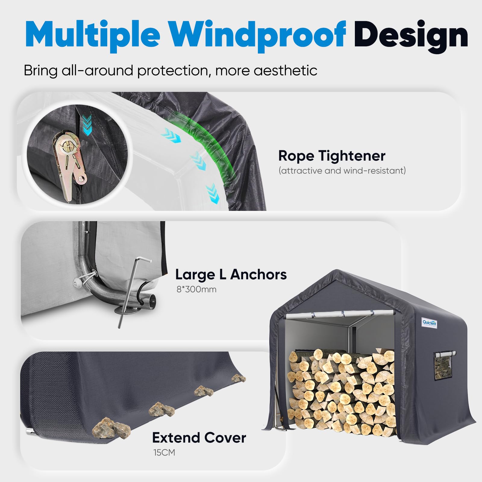 Quictent Heavy Duty 6x6 FT Portable Carport Garage Shelter with Roll-Up Ventilated Windows - Outdoor Storage Shed for Motorcycles, Patio Furniture, Lawn Mowers & Bikes | Perfect for Backyard, Driveway & RV Storage