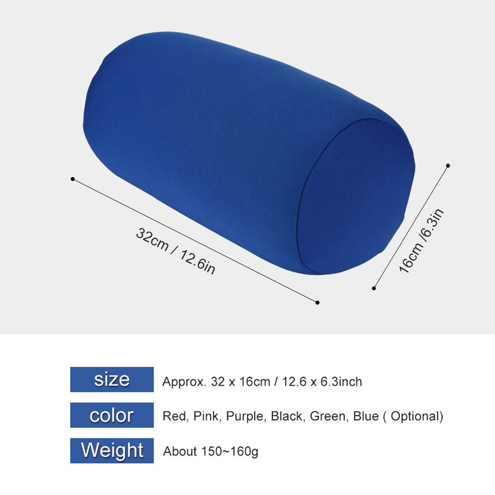 Microbead Roll Neck Pillow - Ultra Soft Travel Pillow for Neck & Lumbar Support - 12.6''X6.3'' Blue Mooshi Foam Bolster Cushion - Perfect for Airplane, Car, Sofa & Bed Use
