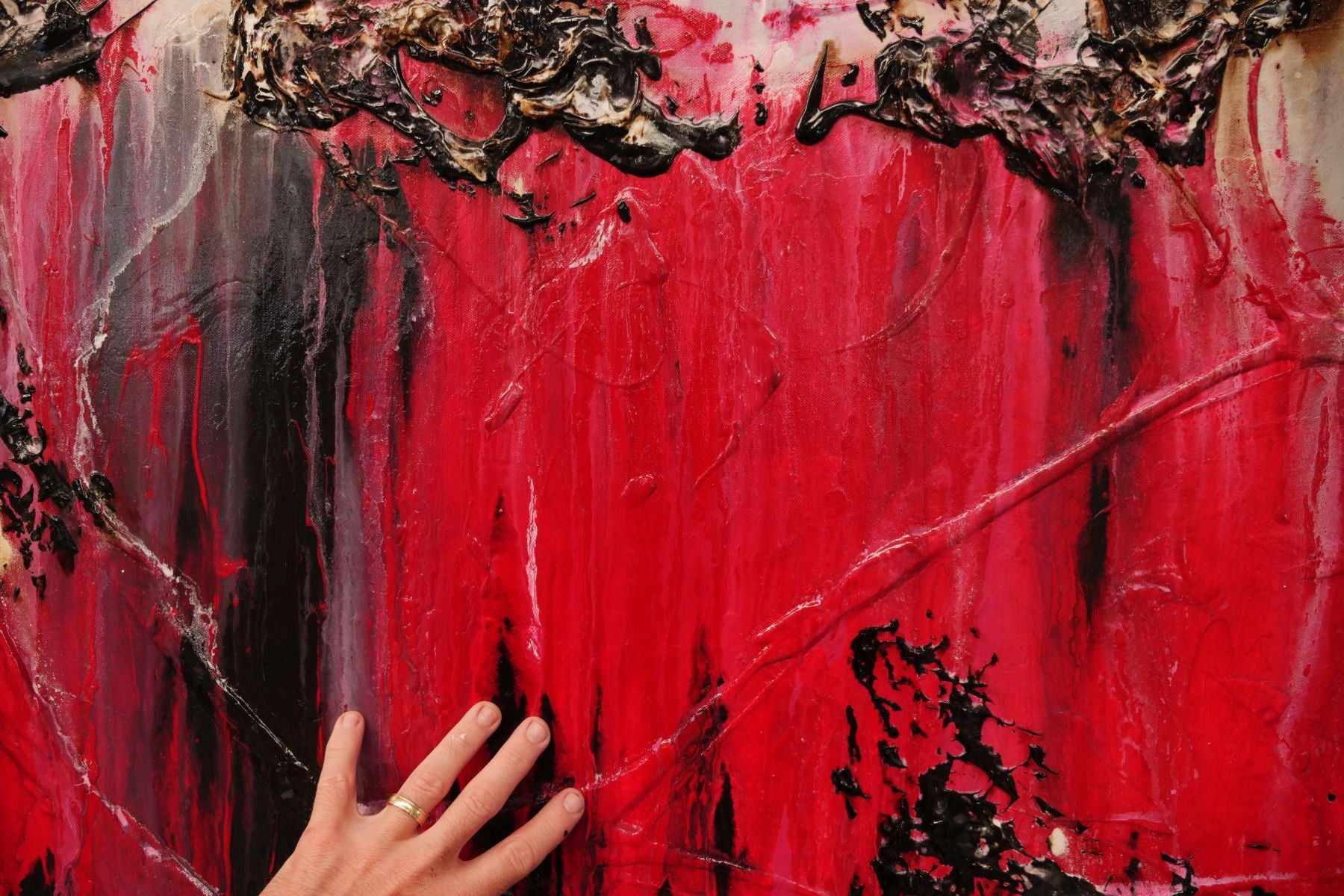 Rubine Class 160cm x 100cm Red Black Pink Textured Abstract Canvas Art Painting - Modern Wall Decor for Living Room, Bedroom & Office