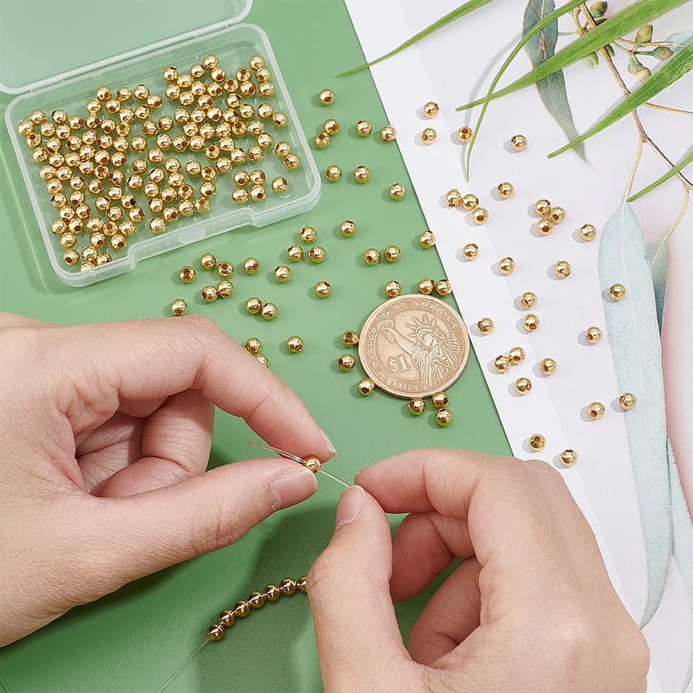UNICRAFTALE 200pcs 4mm Golden Round Spacer Beads - Stainless Steel Loose Beads with 1.5mm Hole - Smooth Metal Spacer Beads for DIY Jewelry Making - Perfect for Bracelets, Necklaces & Crafting Projects