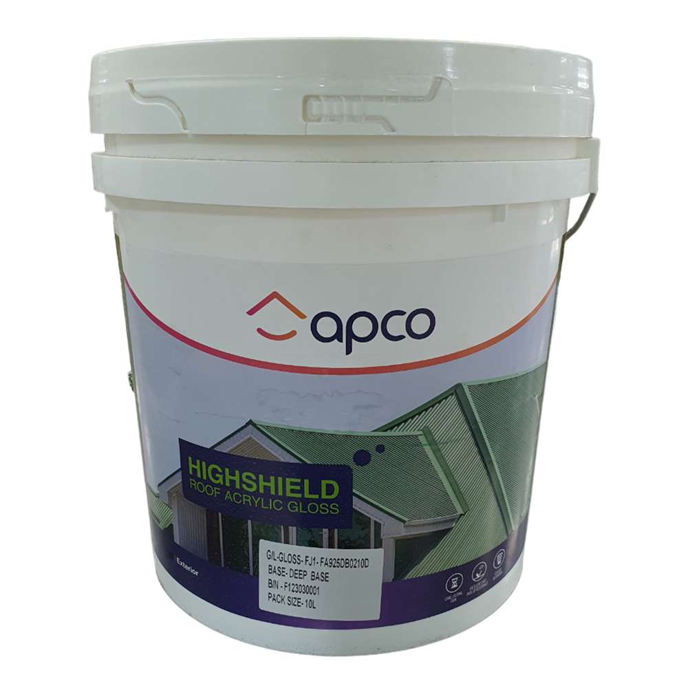 Apco Highshield Gloss Acrylic Roof Paint - 10L Deep Base Waterproof Coating for Home & Commercial Roof Protection | Perfect for Metal, Tile & Asphalt Roofs in All Weather Conditions