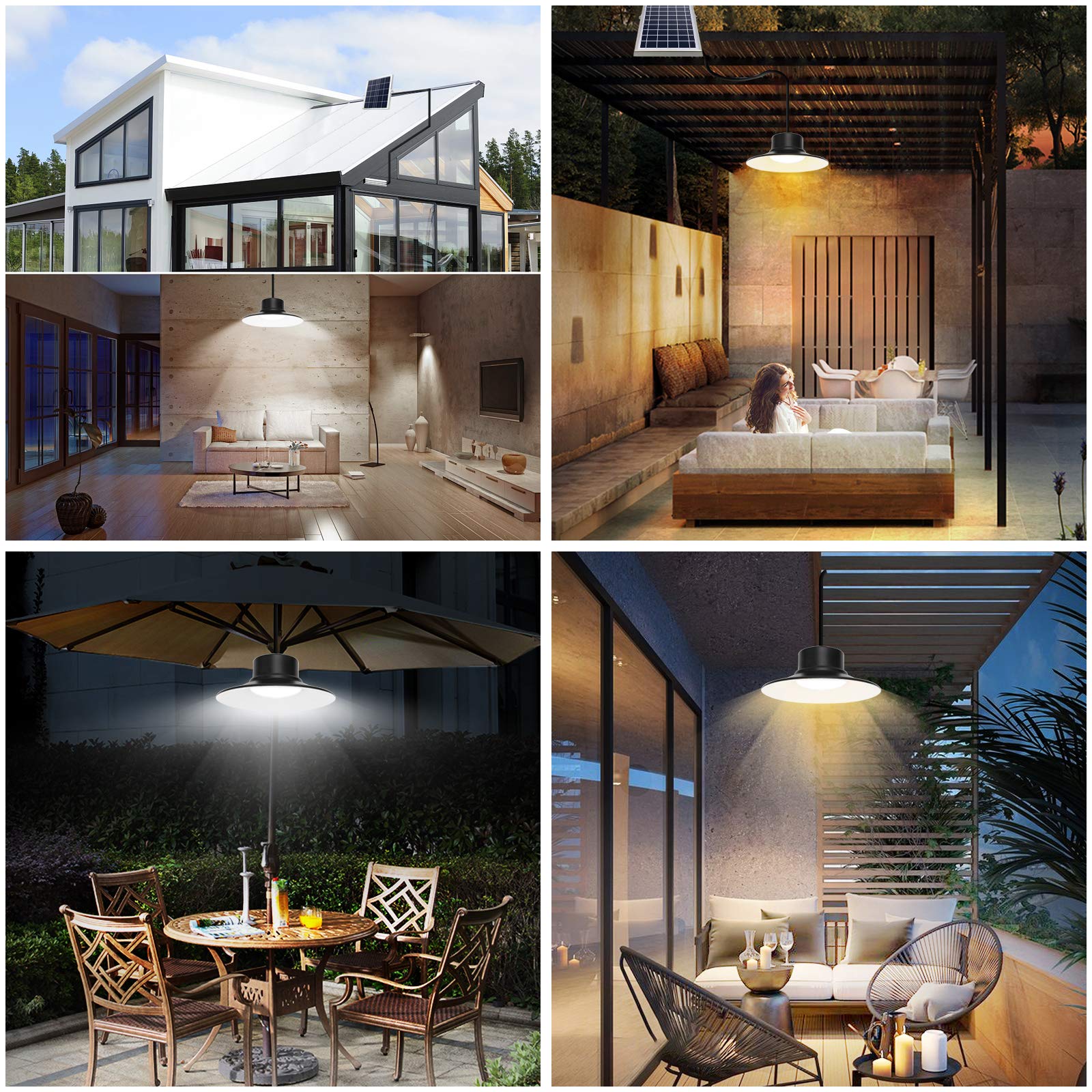 NIORSUN Solar Lights Outdoor, LED Solar Pendant Light 3000K|4000K|5000K Dimmable with Remote Control, 16.4ft Cable IP66 Waterproof - Perfect for Patio, Garage, Camping, Chicken Coop, Shed, Barn & Outdoor Decor