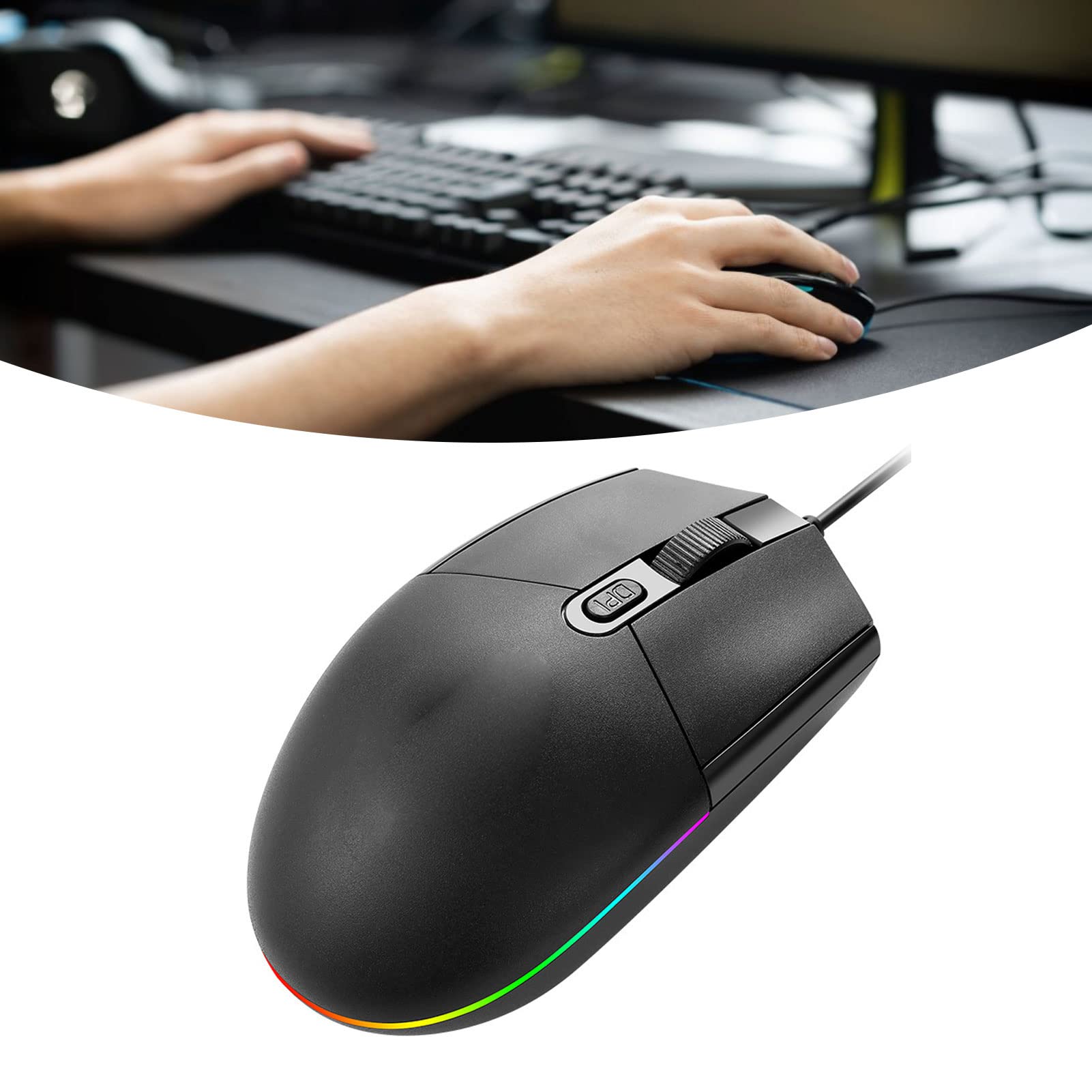Ciciglow RGB Wired Gaming Mouse - 800/1200/1600 DPI Adjustable Ergonomic PC Gaming Mouse with Backlight for Office & Home Use | Perfect for Gaming, Work & Everyday Computing