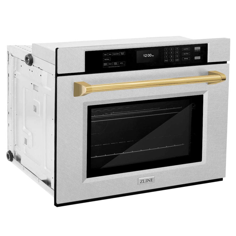 ZLINE Autograph Edition 30 Inch Professional True Convection Single Wall Oven with Air Fry & Self-Clean - Satin Stainless Steel & Polished Gold Handle (WASSZ 30 G) - Perfect for Home Chefs & Modern Kitchens