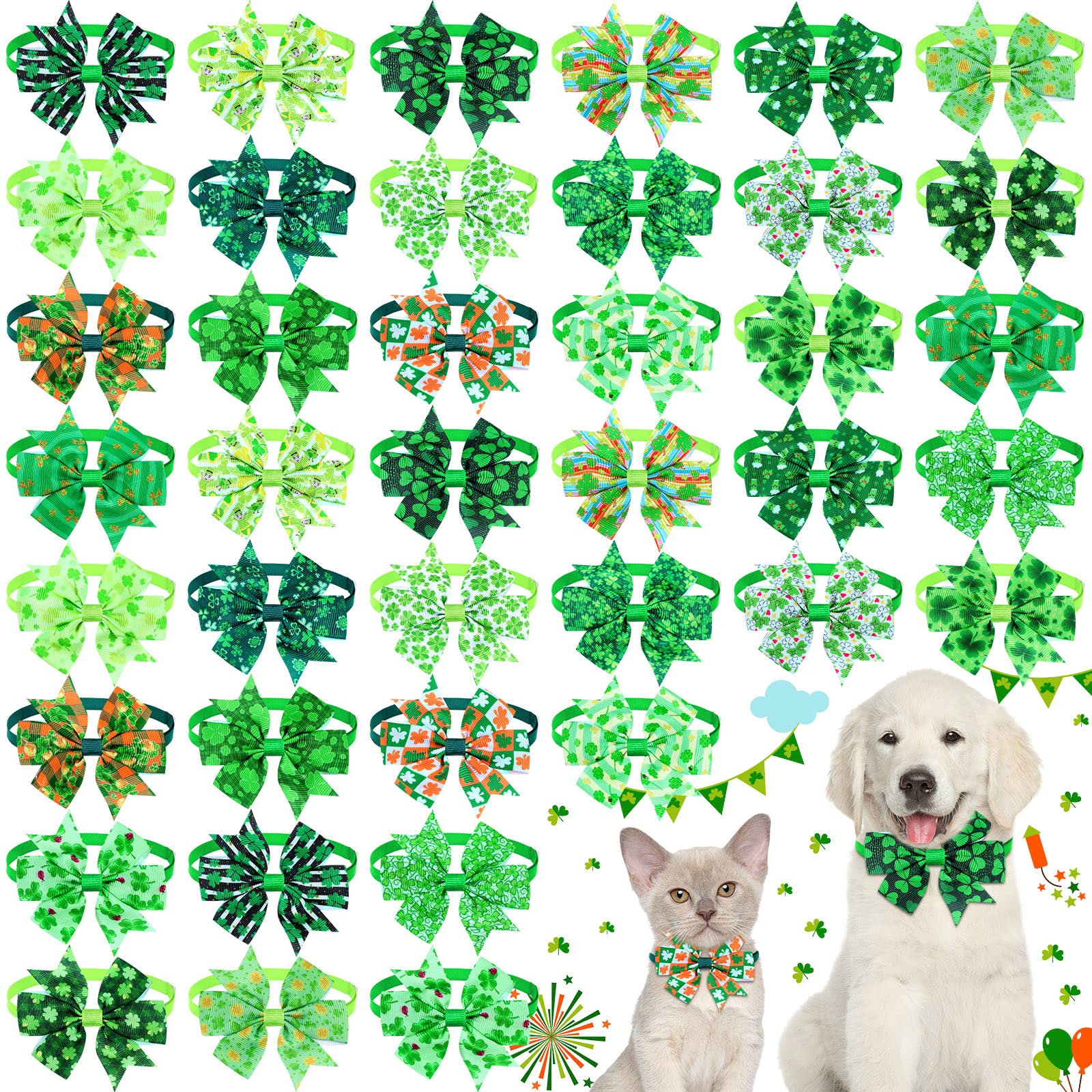 40 Pcs St. Patrick's Day Dog Bow Ties & Cat Bowties - Shamrock Pet Collar Accessories for Puppy Kitten - Festive Holiday Party Grooming Wear for Pets - Perfect for St. Patrick's Day Parties & Pet Photo Shoots