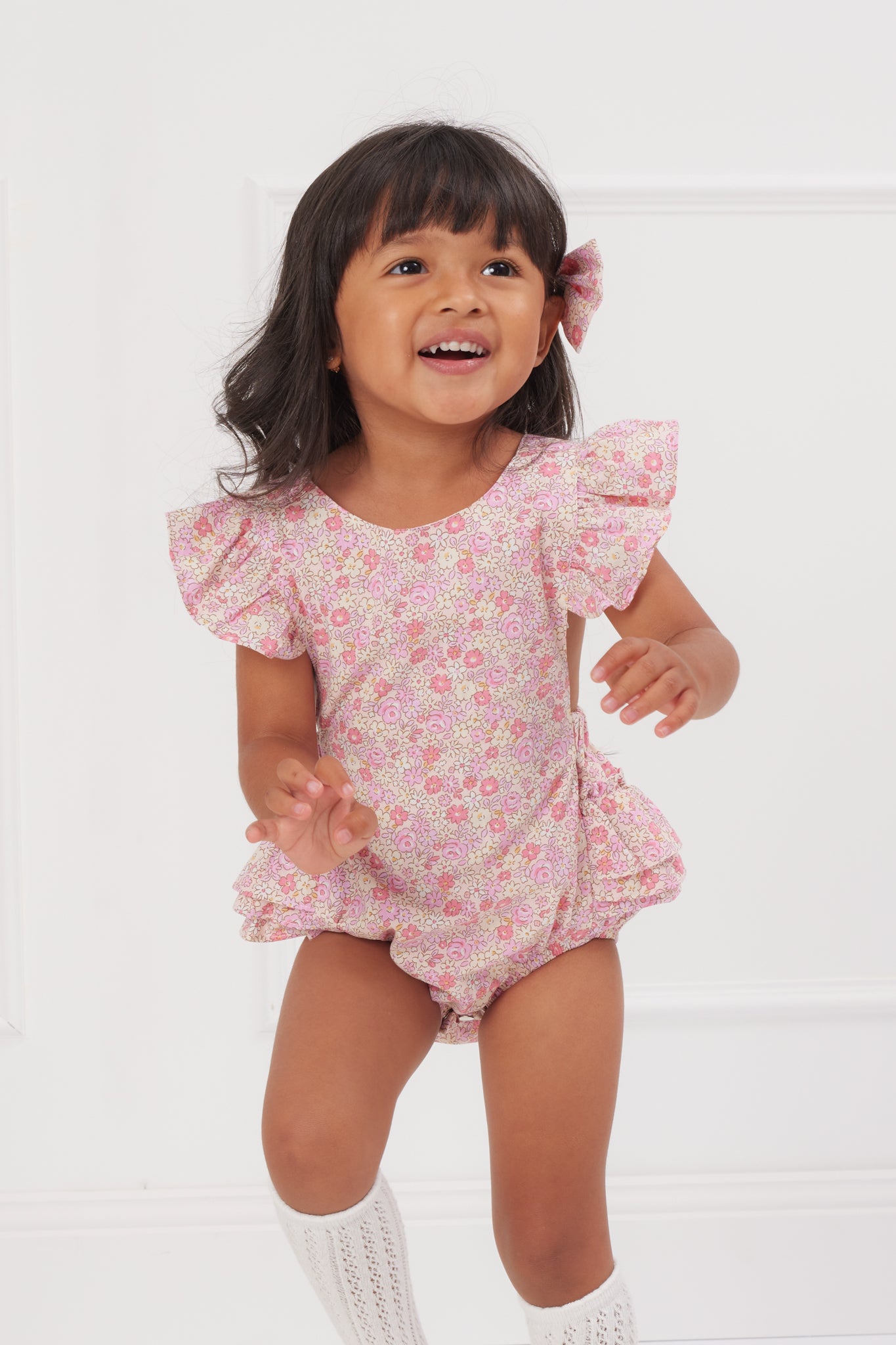 Annabel Girls' Ruffle Sunsuit - Cute Floral Print Romper with Adjustable Straps | Perfect for Beach, Pool Parties & Summer Outings