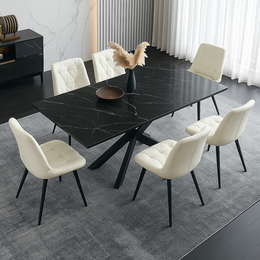 Modern Rectangle Dining Table Set with 8 Upholstered Chairs - Solid Wood Cross Base Design for Kitchen, Dining Room & Entertaining | Space-Saving Dining Furniture for Small Homes & Apartments