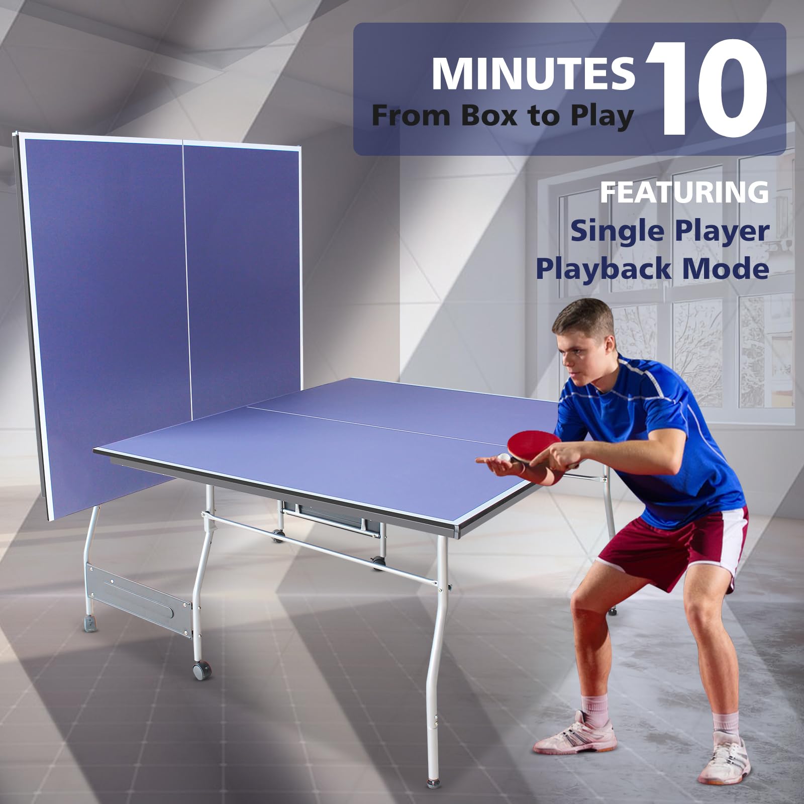 8×4 FT Foldable & Portable Ping Pong Table Set with 2 Paddles, 3 Balls & Net - Indoor/Outdoor Table Tennis for Backyard, Game Room & Family Fun