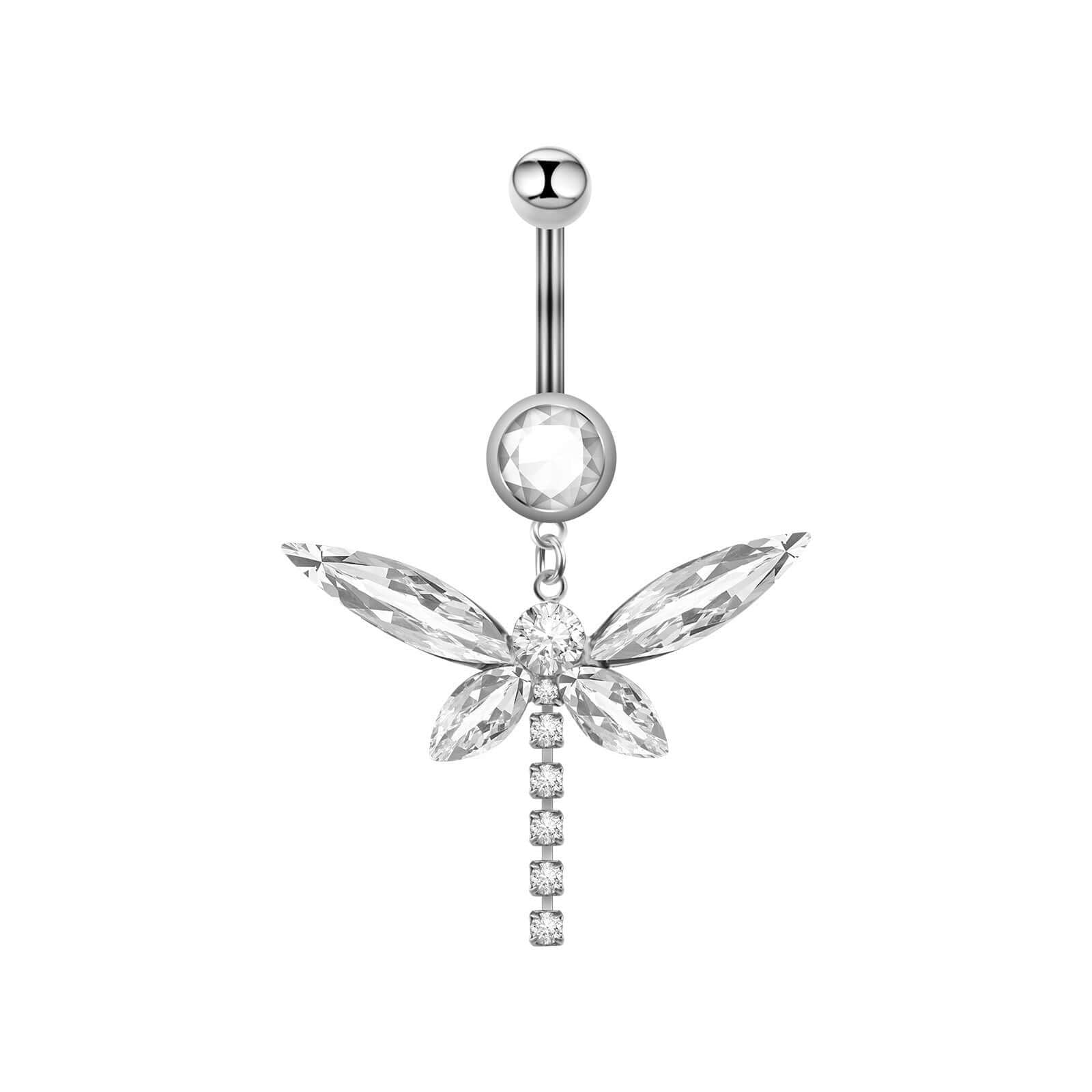 Diamond Butterfly Chain Pendant Belly Ring | 14K Gold Plated Navel Jewelry for Women | Perfect for Piercing, Beach Wear & Special Occasions