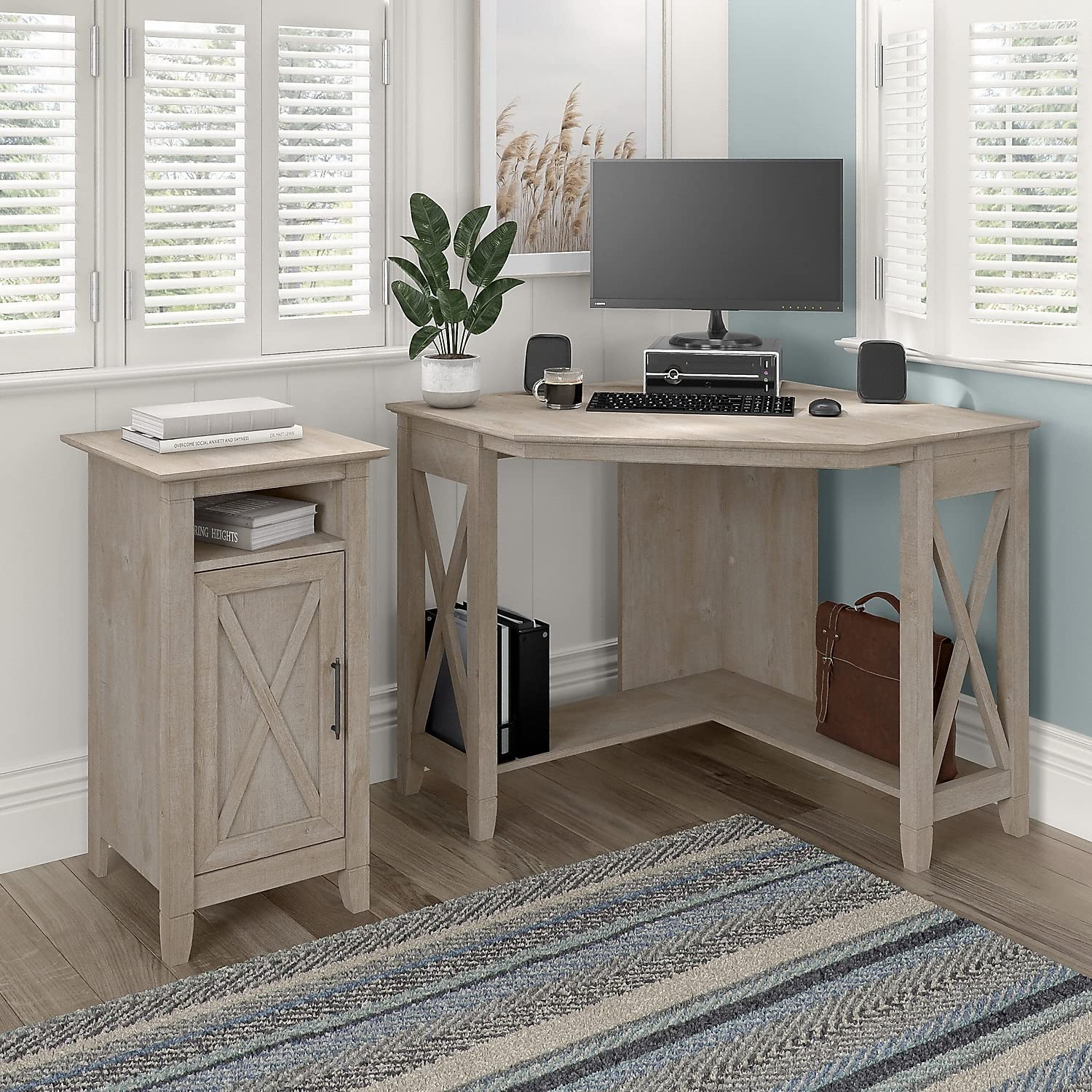 Bush Furniture Key West Small Corner Desk in Washed Gray - Compact Home Office Desk for Small Spaces, Perfect for Bedroom, Dorm or Apartment Workspace