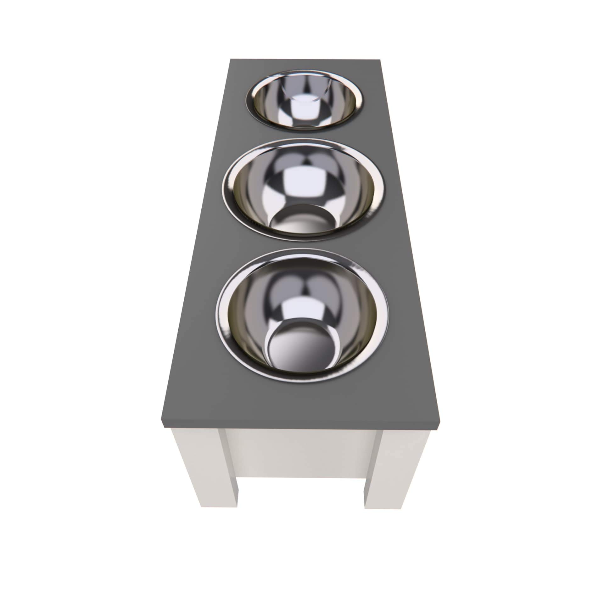 **Elevated Triple Dog Bowl Stand with Storage - Adjustable Height for Large, Medium, Small & X-Small Dogs - 3 Stainless Steel Bowls for Food & Water - Perfect for Feeding & Organizing Pet Supplies (Medium, Grey)**