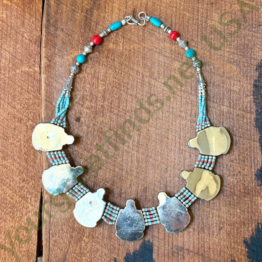 Handmade Tibetan Alpaca Silver Necklace with Turquoise & Coral Beads - Boho Jewelry for Women, Spiritual Gift, Festival Accessory
