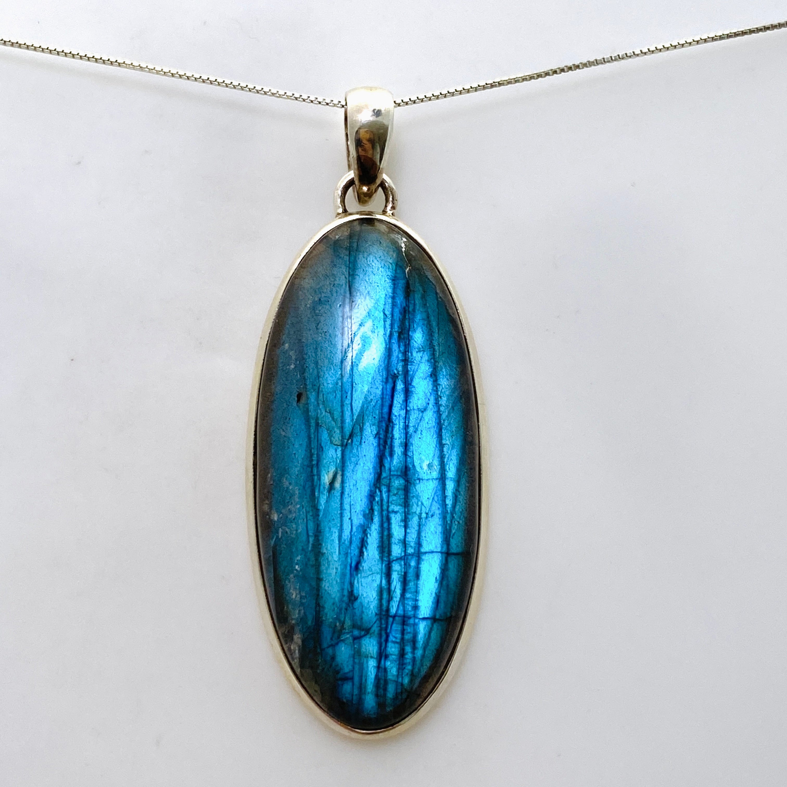 Natural Labradorite Oval Cabochon Pendant Necklace - 925 Sterling Silver Jewelry for Women - Perfect for Spiritual Healing, Meditation & Energy Work