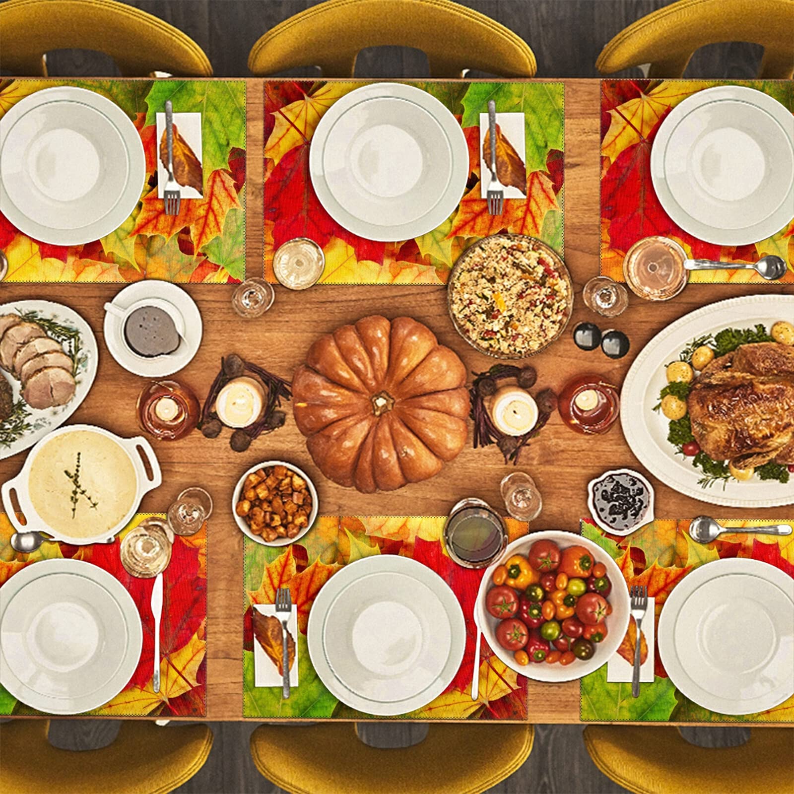 Fall Maple Leaf Placemats Set of 4 - Non-Slip Heat-Resistant Thanksgiving Table Mats for Kitchen & Dining - 12