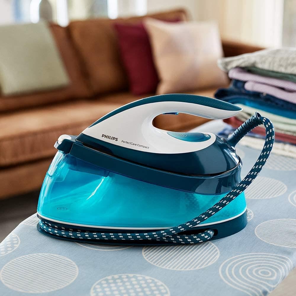 Philips PerfectCare Compact Steam Generator Iron with 400g Steam Boost, 2400W, Blue & White - GC7840/26 | Professional Garment Care for Wrinkles & Stubborn Creases | Ideal for Home & Office Use