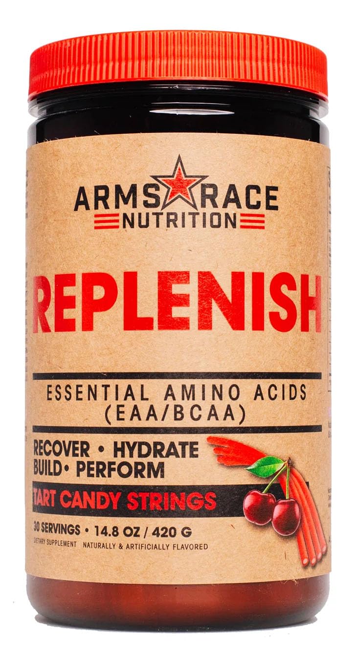 Arms Race Nutrition Replenish Essential Amino Acids (EAA/BCAA) - 30 Servings Tart Candy Strings Flavor - Post Workout Recovery & Muscle Growth Supplement for Athletes & Fitness Enthusiasts